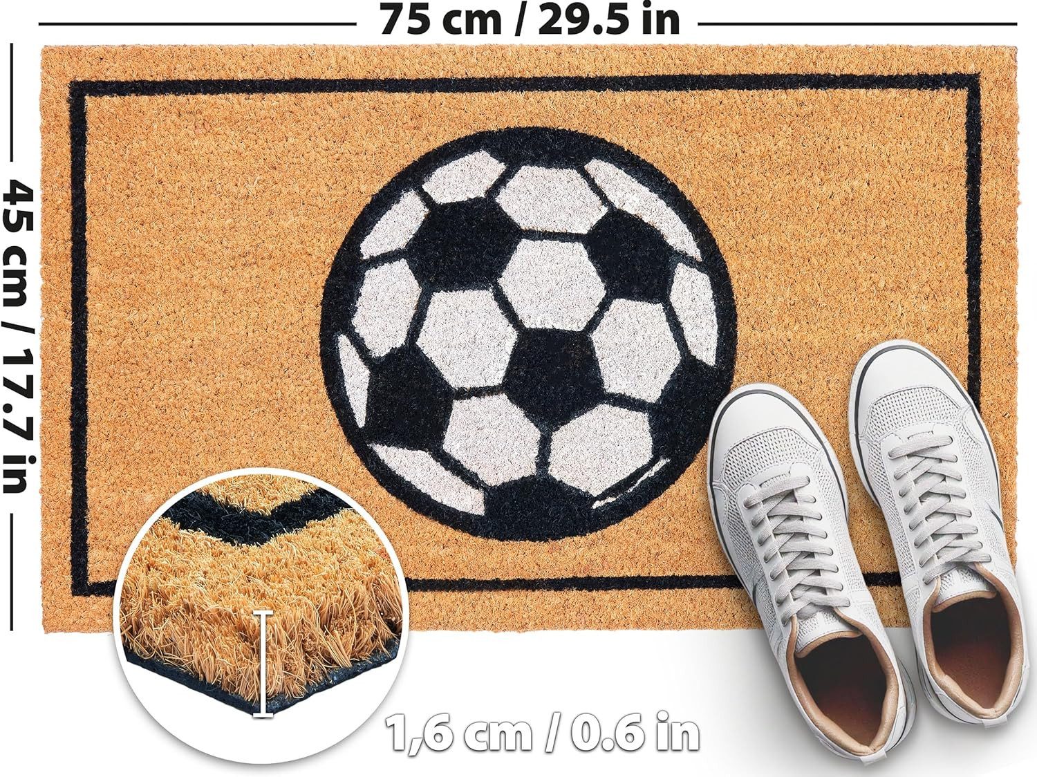 BRUBAKER Fußmatte 45 x 75 cm - Fußball - Schmutzfangmatte, Rechteckig, Höhe: 15 mm, Türmatte für Außen und Innen - Wetterfest und Rutschfest