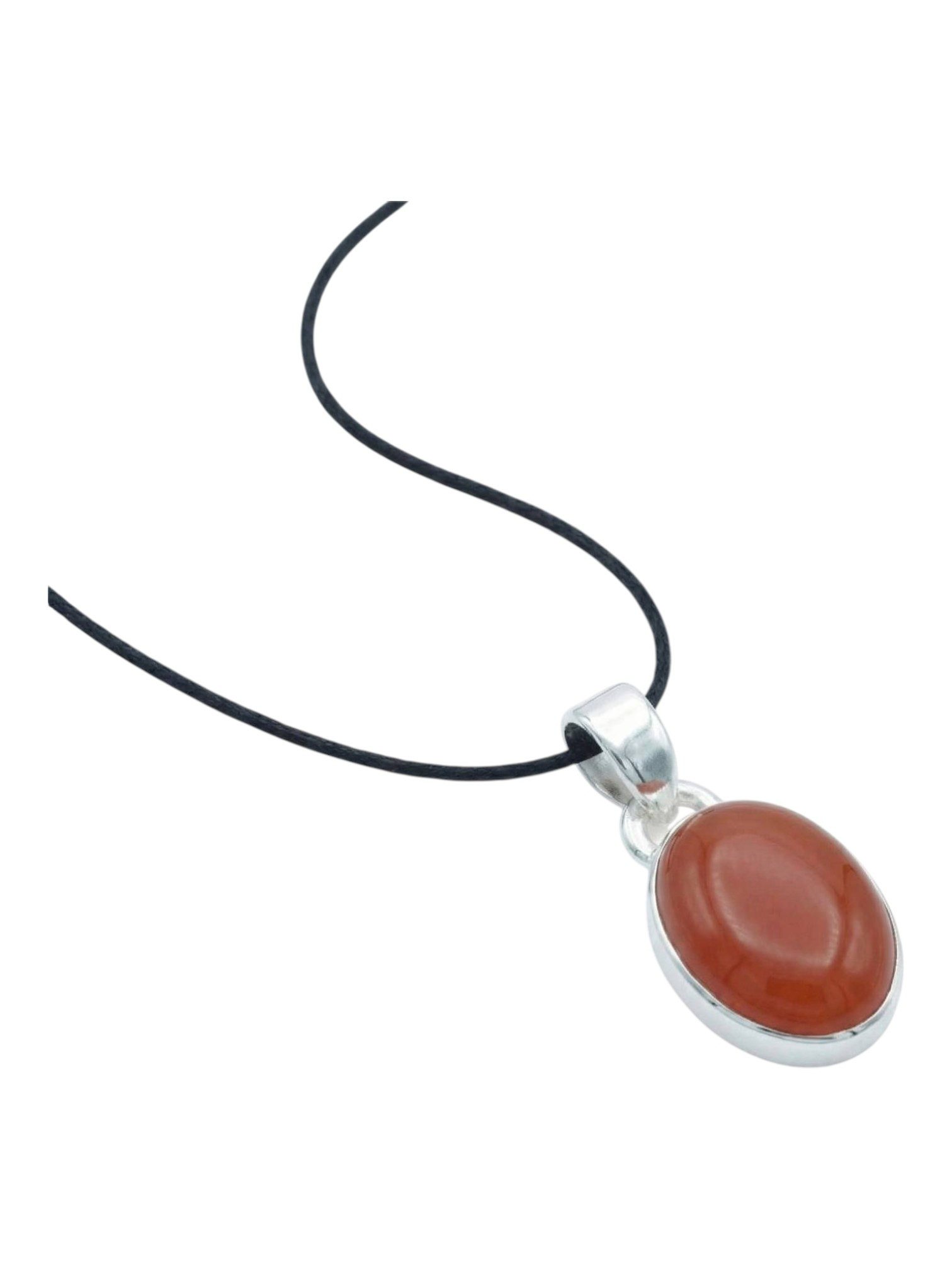 mantraroma Kettenanhänger SAMA oval aus 925 Silber mit Karneol (Kettenanhänger am Baumwollband im Schmuckbeutel), 925 Sterling Silber Kettenanhänger für Damen