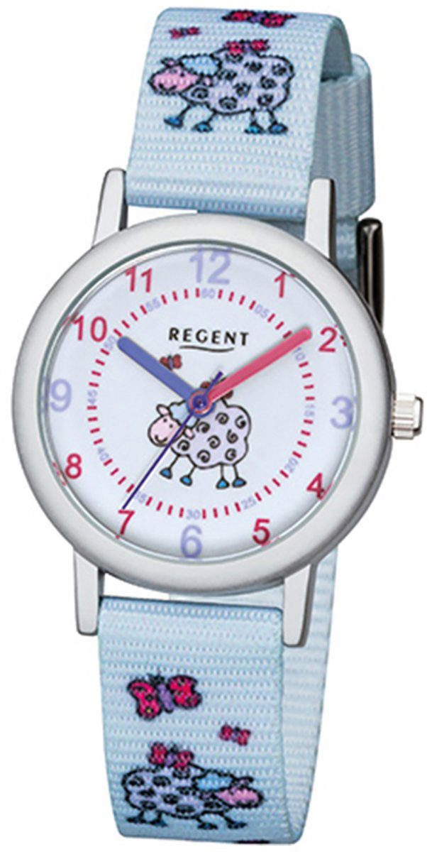 Regent Analog, Quarzuhr klein Regent Textil, Kinder hellblau Kinder-Armbanduhr 29mm), rund, Armbanduhr Stoffarmband (ca.