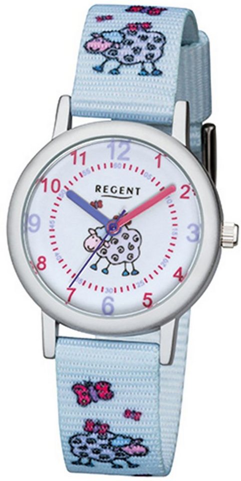 Regent Quarzuhr Regent Kinder-Armbanduhr hellblau Analog, Kinder Armbanduhr  rund, klein (ca. 29mm), Textil, Stoffarmband