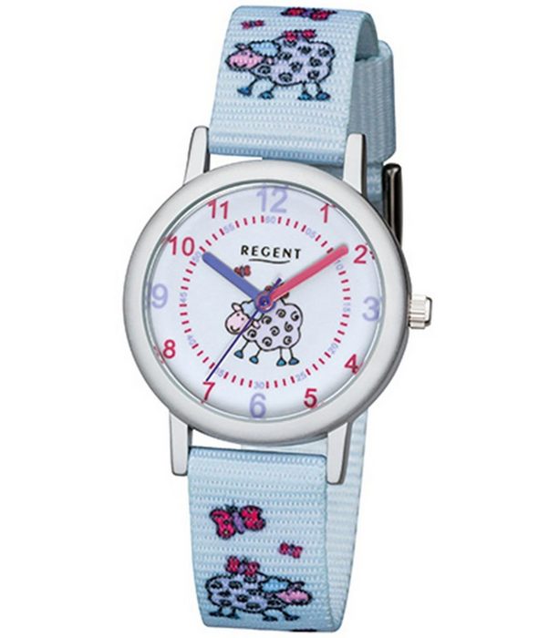 Regent Quarzuhr Regent Kinder-Armbanduhr hellblau Analog (Armbanduhr) Kinder Armbanduhr rund Textil Stoffarmband hellblau