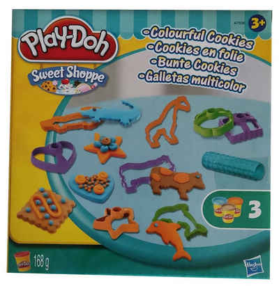 Hasbro Knete Hasbro A7656 Play-Doh Knete Sweet Shoppe Bunte (Packung, 12-tlg., 3 Dosen Knete, 8 Ausstechformen und ein Knetroller)