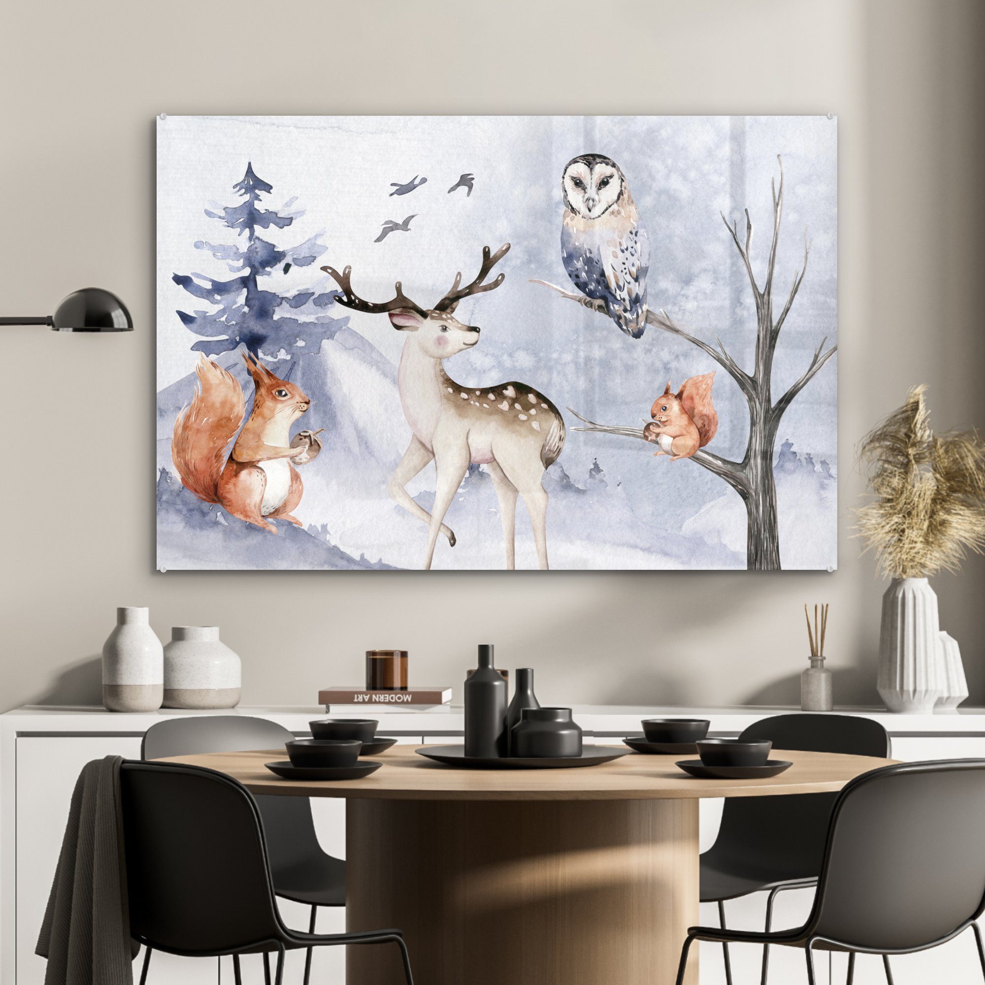 MuchoWow Acrylglasbild Winter - St), Wohnzimmer Schlafzimmer (1 Schnee Hirsche, Acrylglasbilder & 