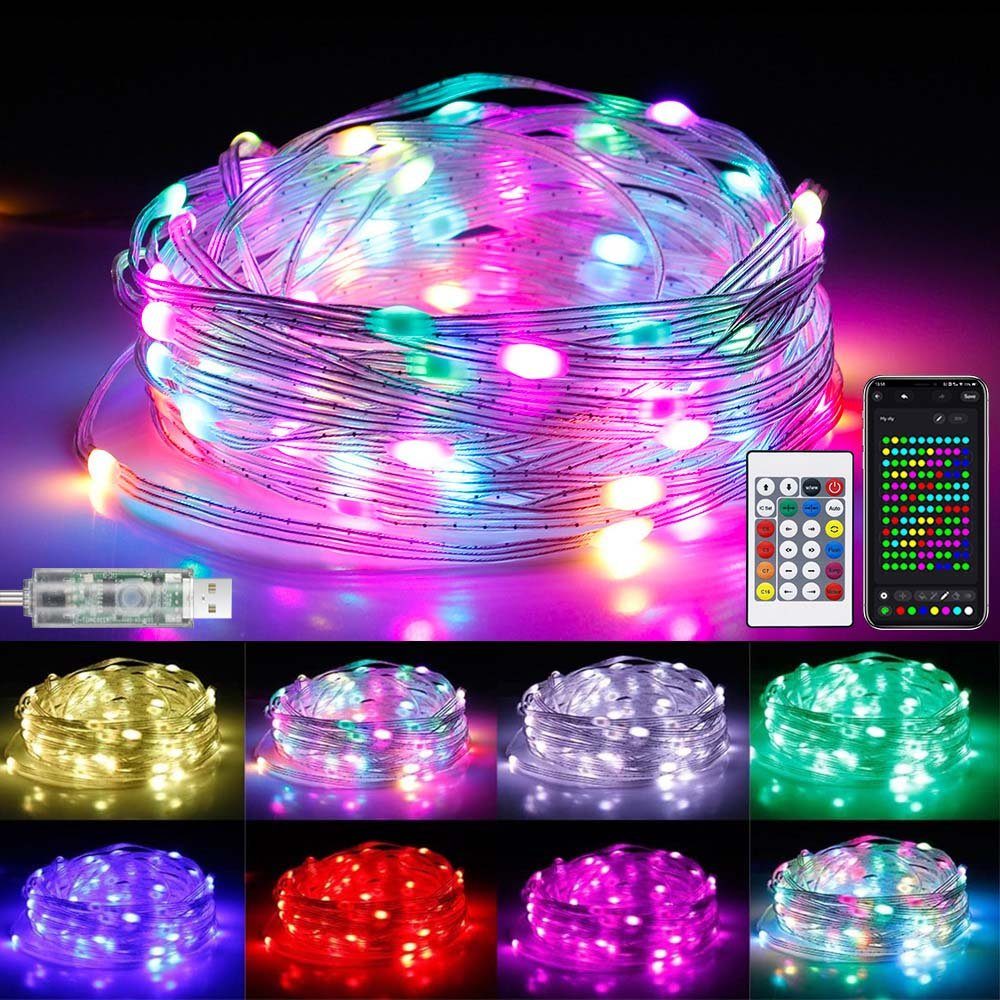 Sunicol LED-Lichterkette RGB Lichterkette, IP68, APP, Musik Sync Weihnachtsbeleuchtung, Timer, 10M/20M, Party Außen Deko, Beleuchtung, USB, Bluetooth