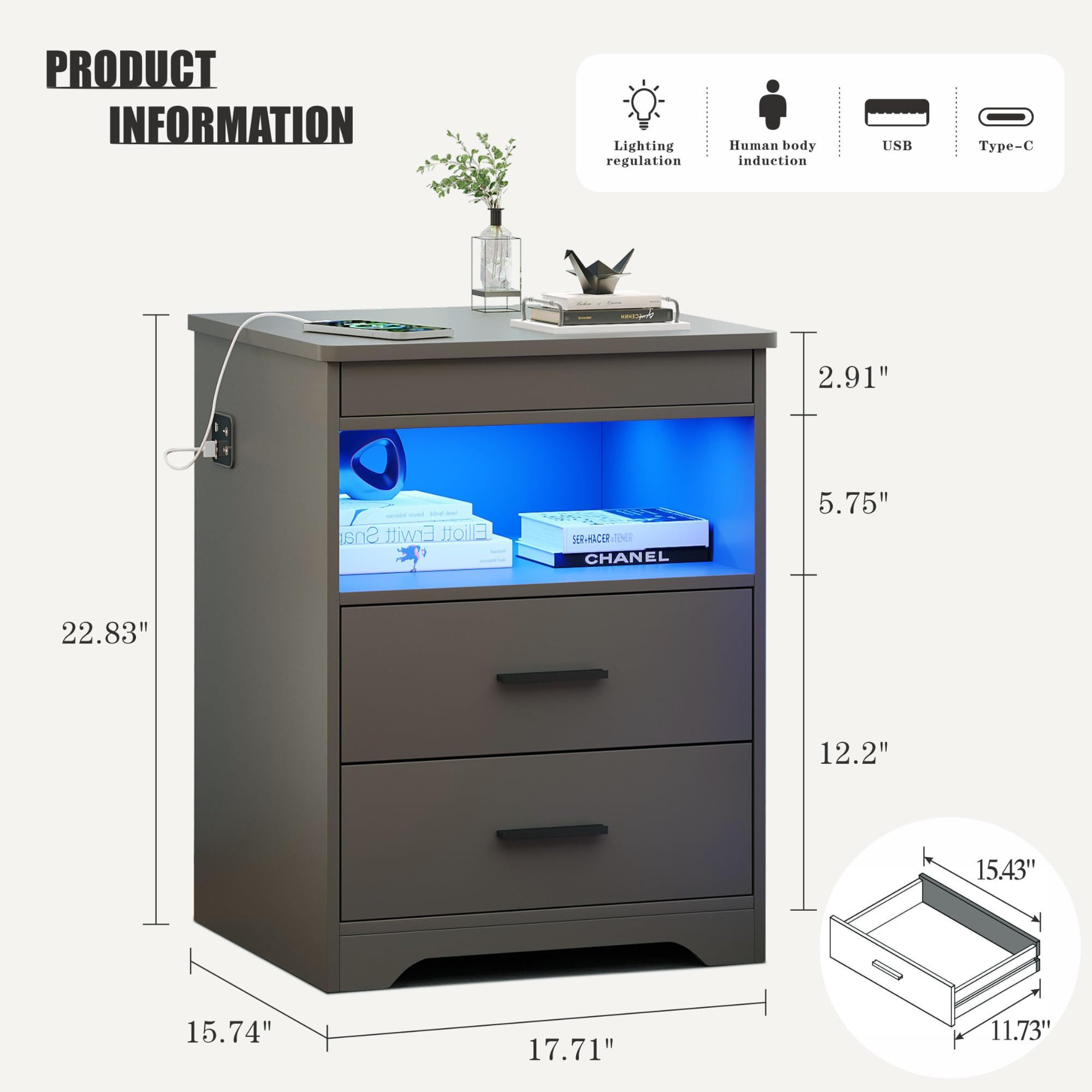 FREDEES Nachttisch Intelligenter LED-Nachttisch mit versteckter günstig online kaufen