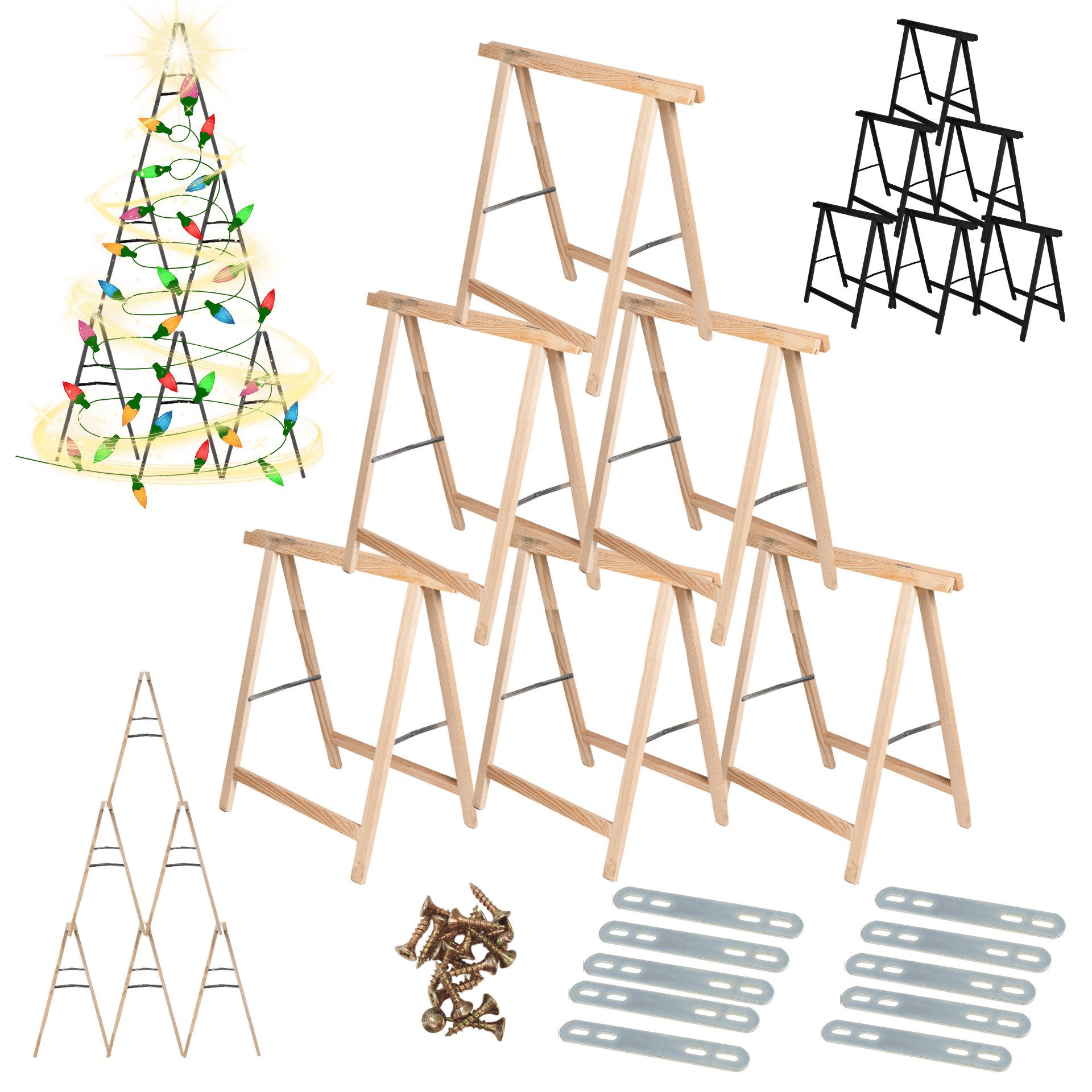 Modo24 Sägebock Holzbock, Klappbock Arbeitsbock, 5er-Set inklusive Montageteile, (Weihnachtsstern SET, 6-St), DIY Stern, Tapezierbock Montagebock Unterstellbock, 180x180x73 cm