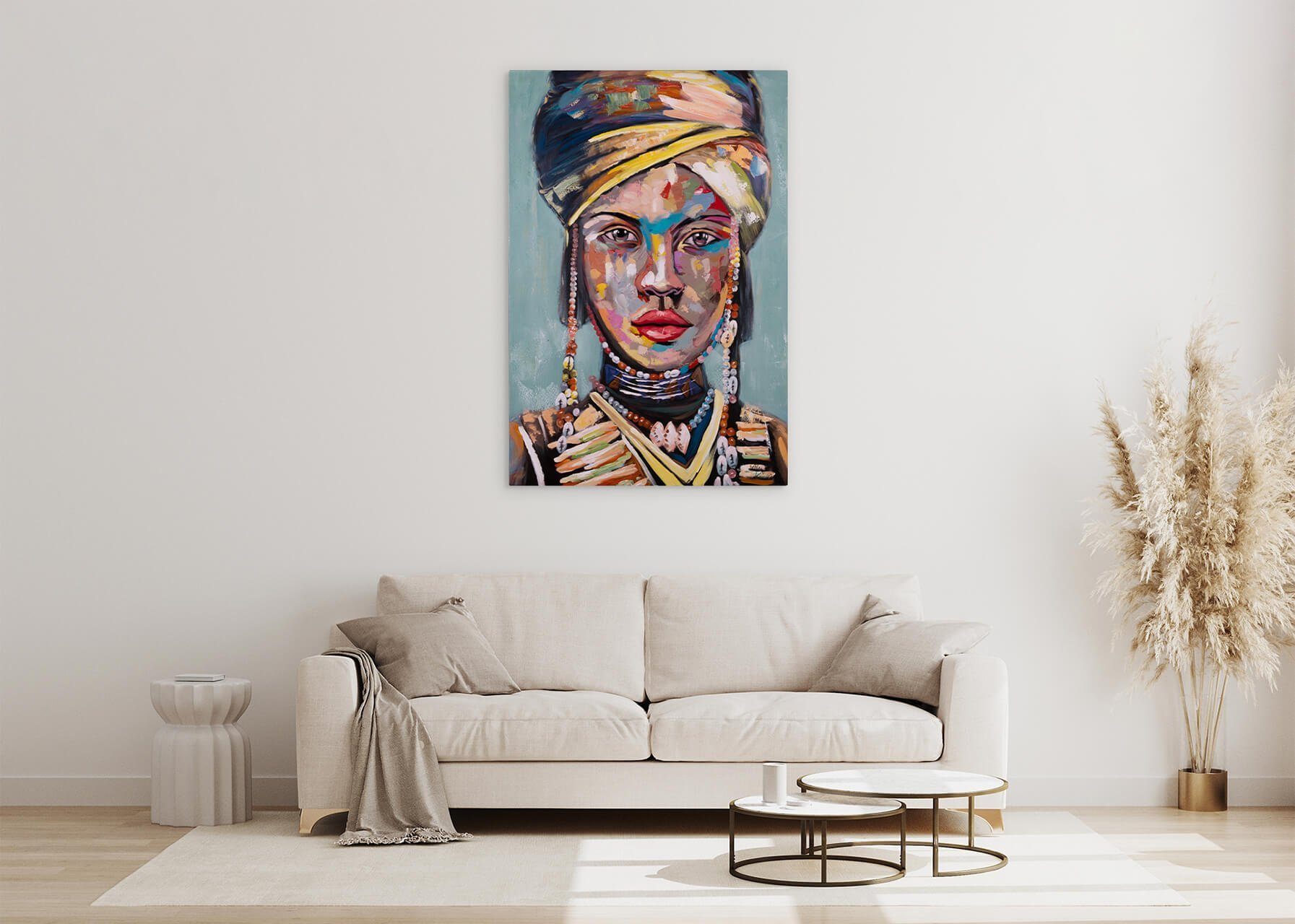 Gemälde 100% Leinwandbild Wandbild 80x120 HANDGEMALT African KUNSTLOFT Wohnzimmer Beauty cm,