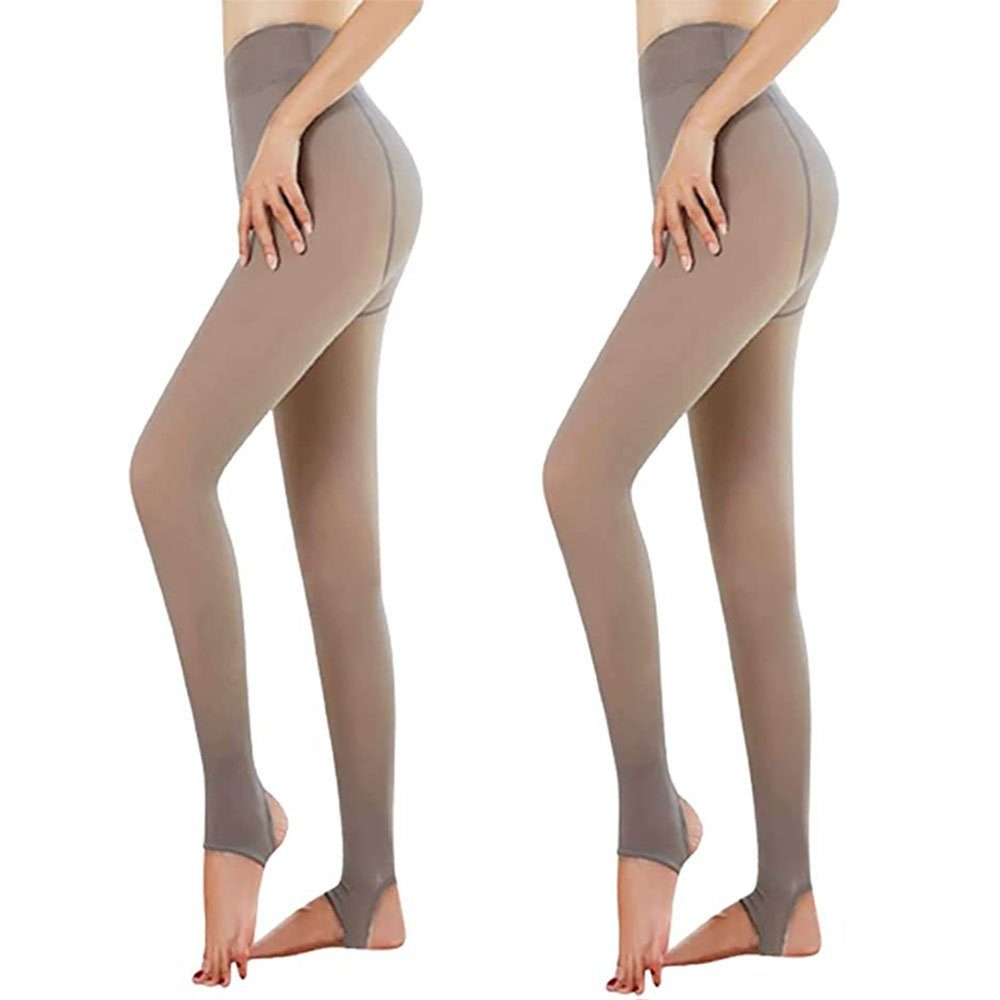 zggzerg Strumpfhose 2 Stück Damen Thermostrumpfhosen, Warmer Fleece Strumpfhose Gefütterte Grau 1