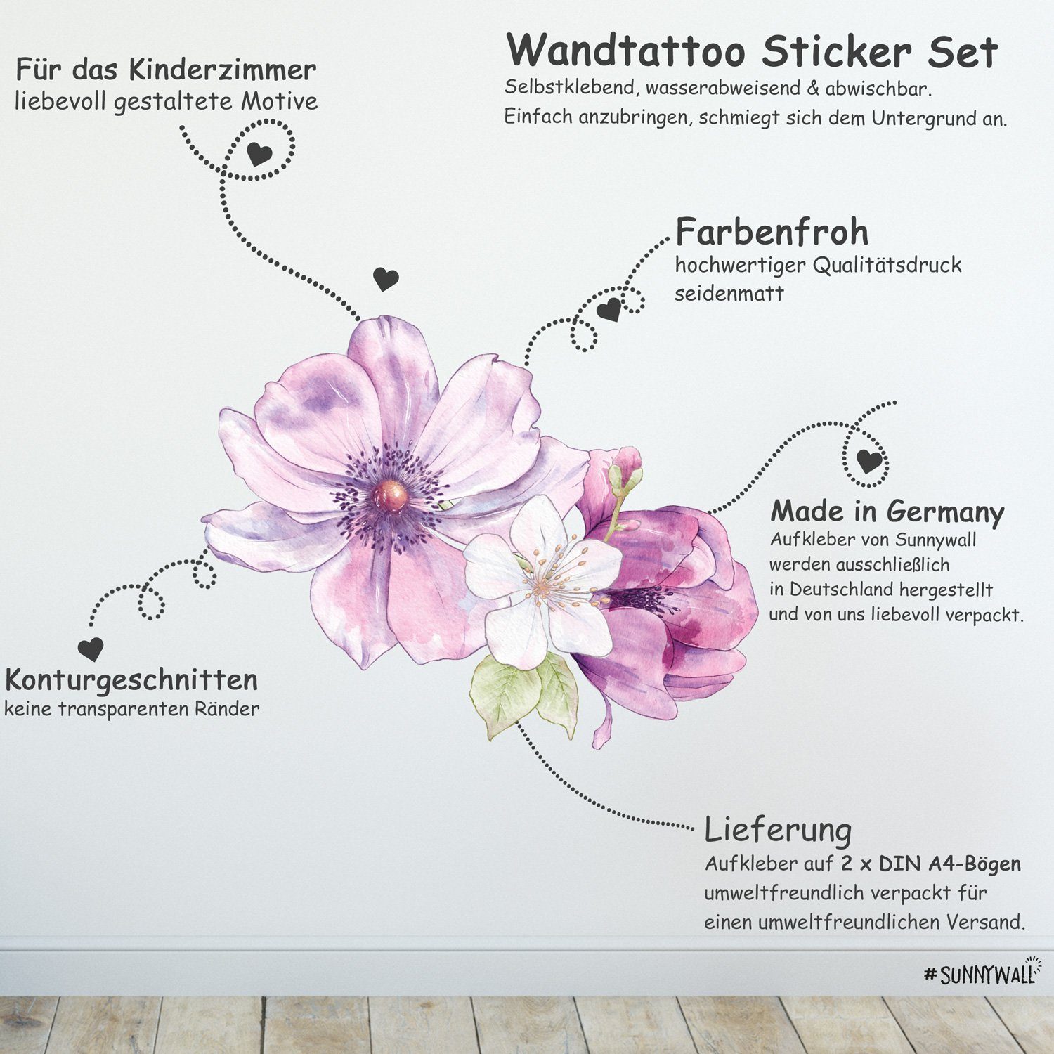 Sunnywall Wandtattoo Blumen Wandsticker Wandtattoo (2 günstig online kaufen