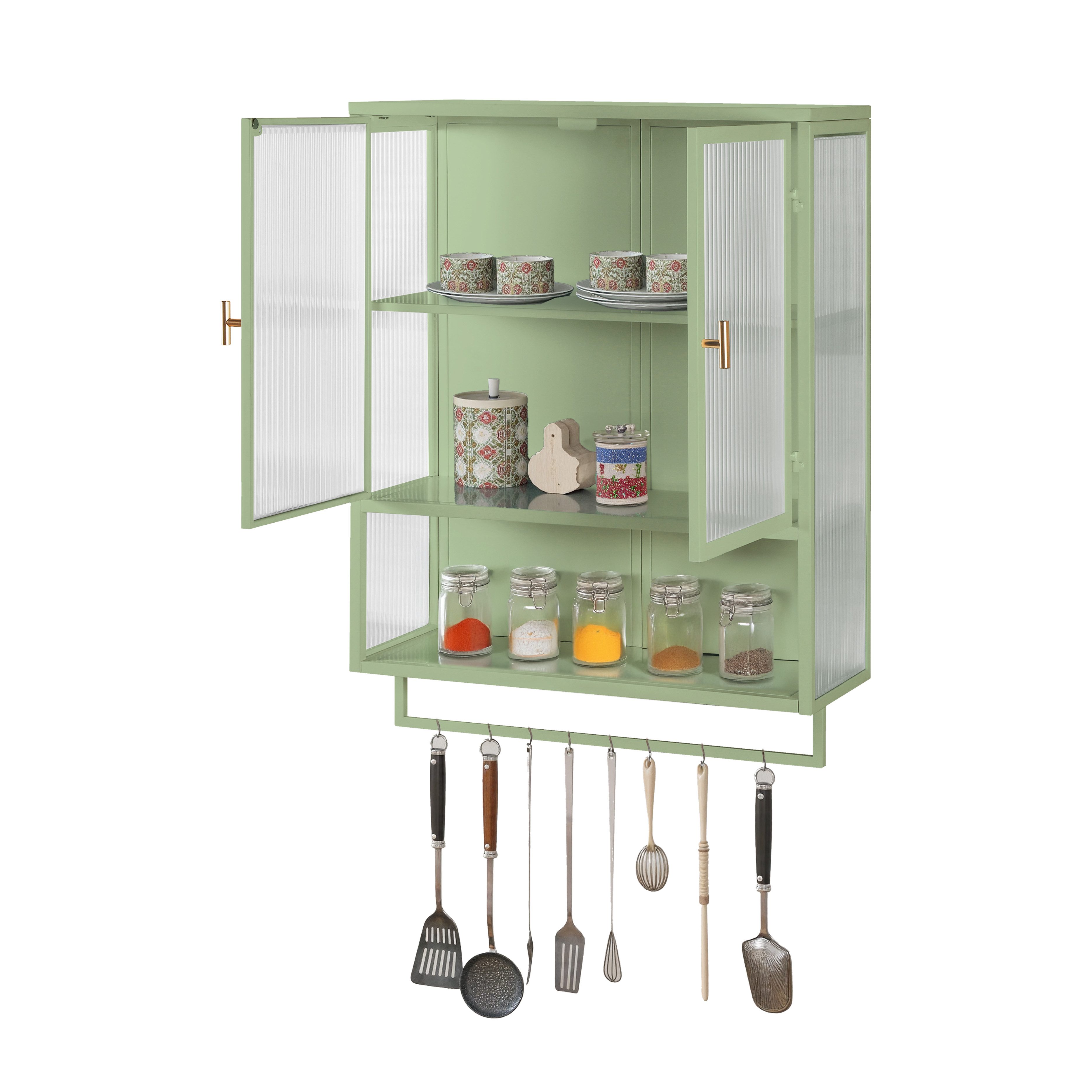 MODFU Hängeschrank 60 cm Wandhängender Schrank mit Glastüren (Wandschrank Stauraumschrank Hängevitrine, Stilvolle Aufbewahrung, Zwei-Tür-Design, Abnehmbares Regal, Perfekt für Wohnzimmer, Badezimmer & Flur)