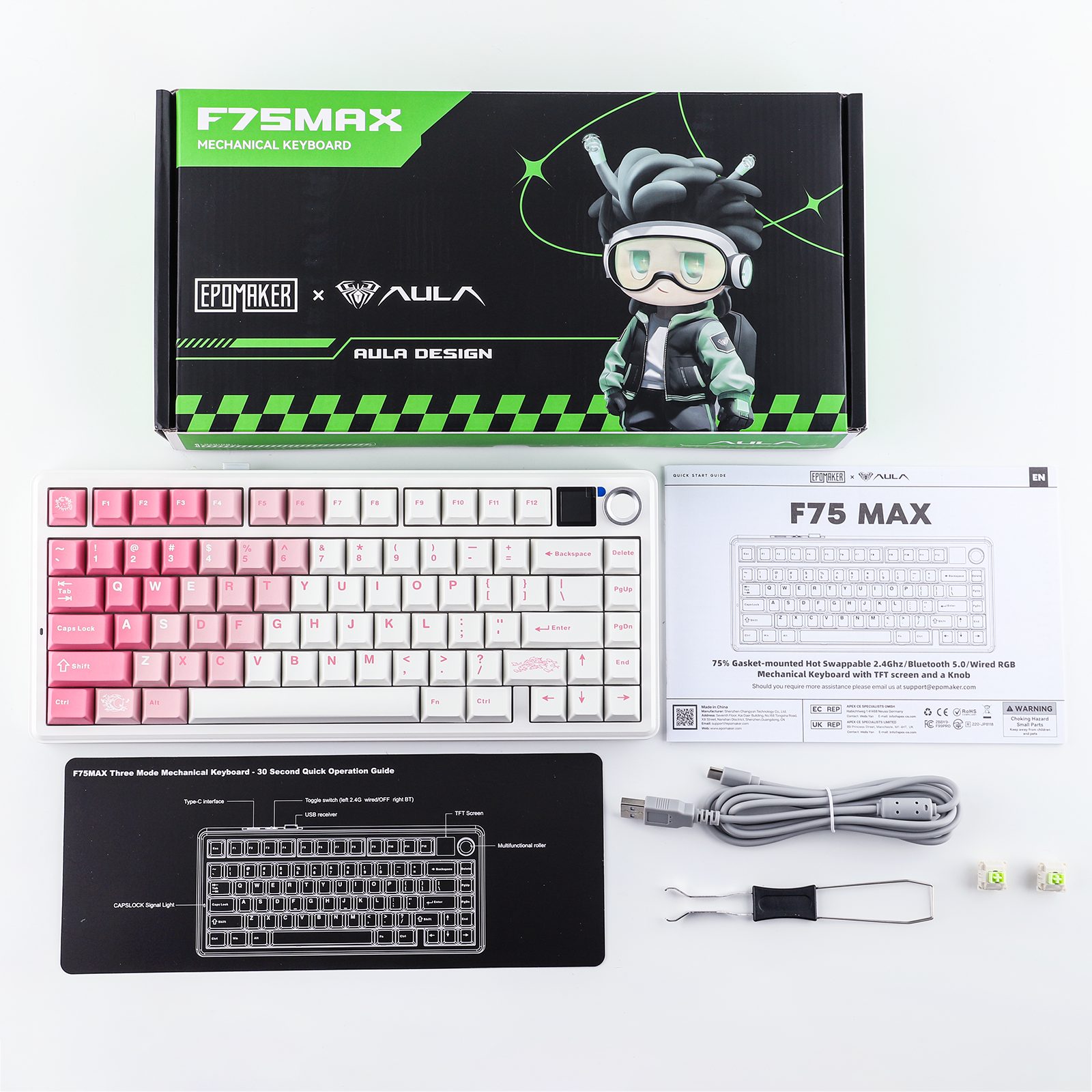 EPOMAKER Mechanische Tastatur (75% Layout) mit TFT-Display und Drehregler Gaming-Tastatur (Gasket Hot-Swap Kabellose Tastatur für PC/Mac/Linux, QWERTY US-Layout)