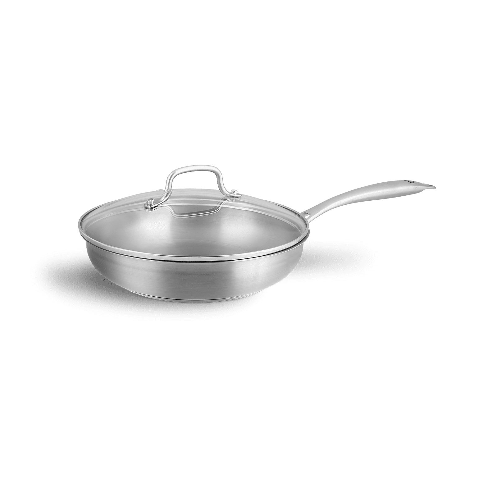 Springlane Bratpfanne aus Edelstahl - 24 cm mit Glasdeckel - Silber, Edelstahl, Edelstahl mit Aluminiumkern, Glasdeckel mit Dampfloch, bis 250 °C