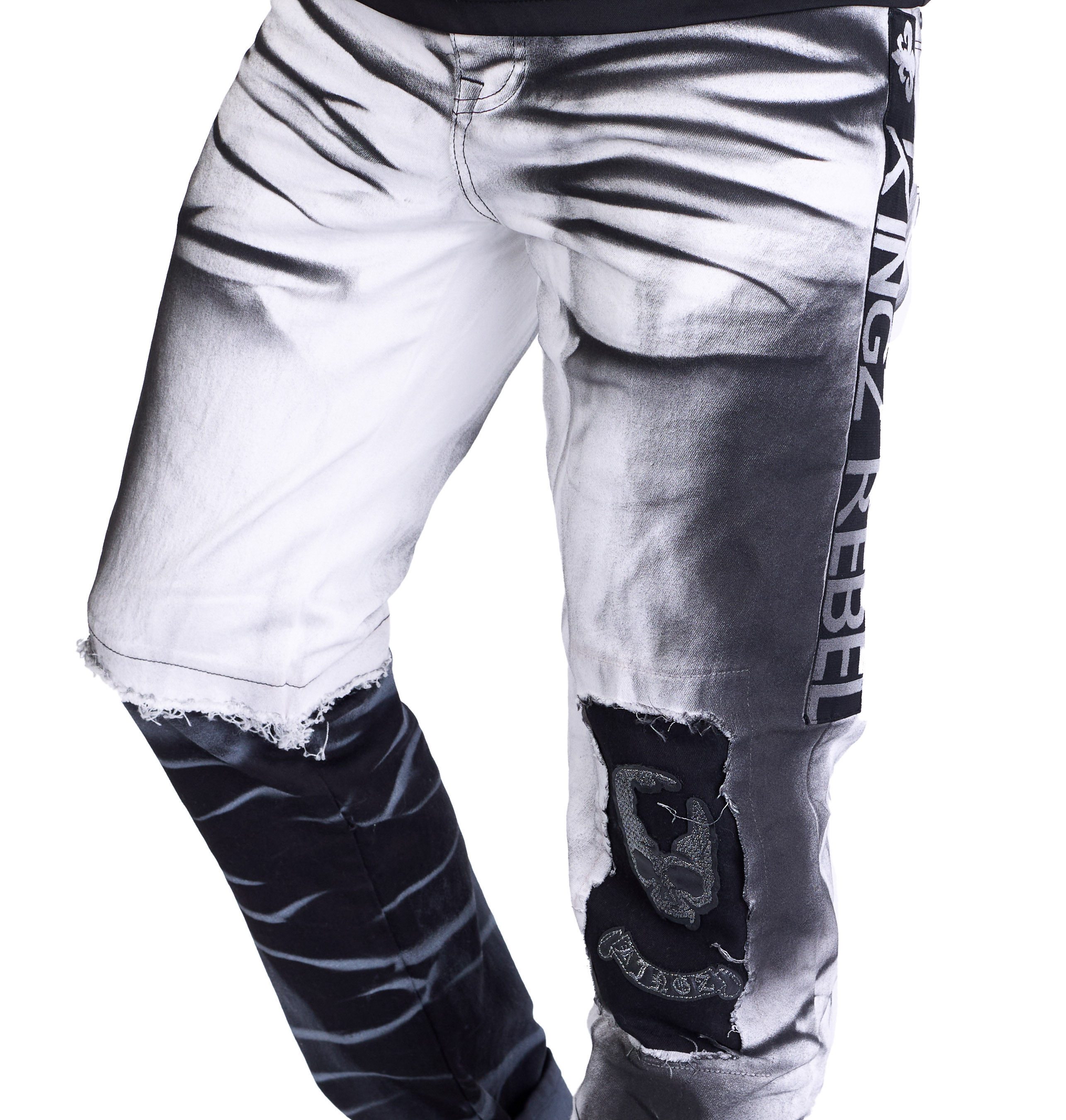 KINGZ Regular-fit-Jeans Batik Herren Jeans mit Totenkopf