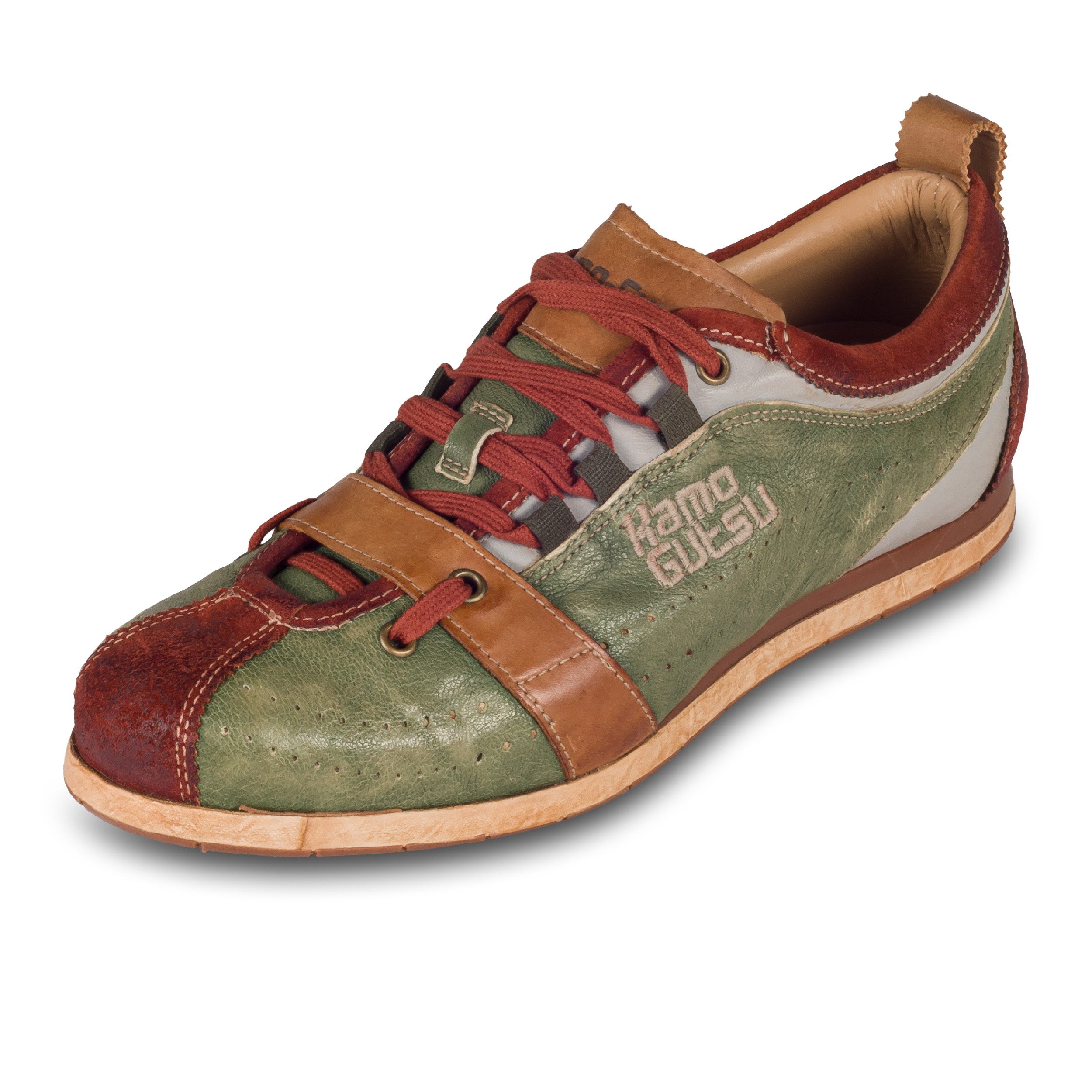 Kamo-Gutsu Herren Sneaker Leder grün/braun - TIFO-017 mattone menta Sneaker Handgefertigt in Italien