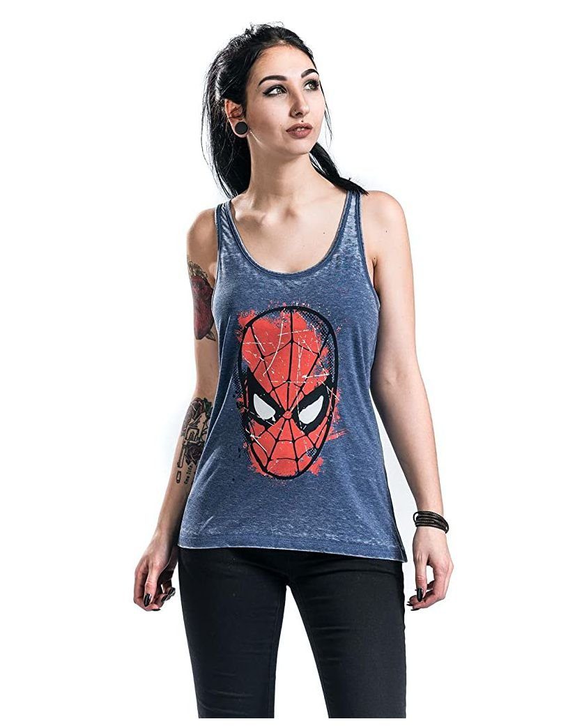 Spiderman Tanktop Spiderman Tank Shirt ärmelloses Damen T-Shirt Burnout Washed Girl-Top blue S, L