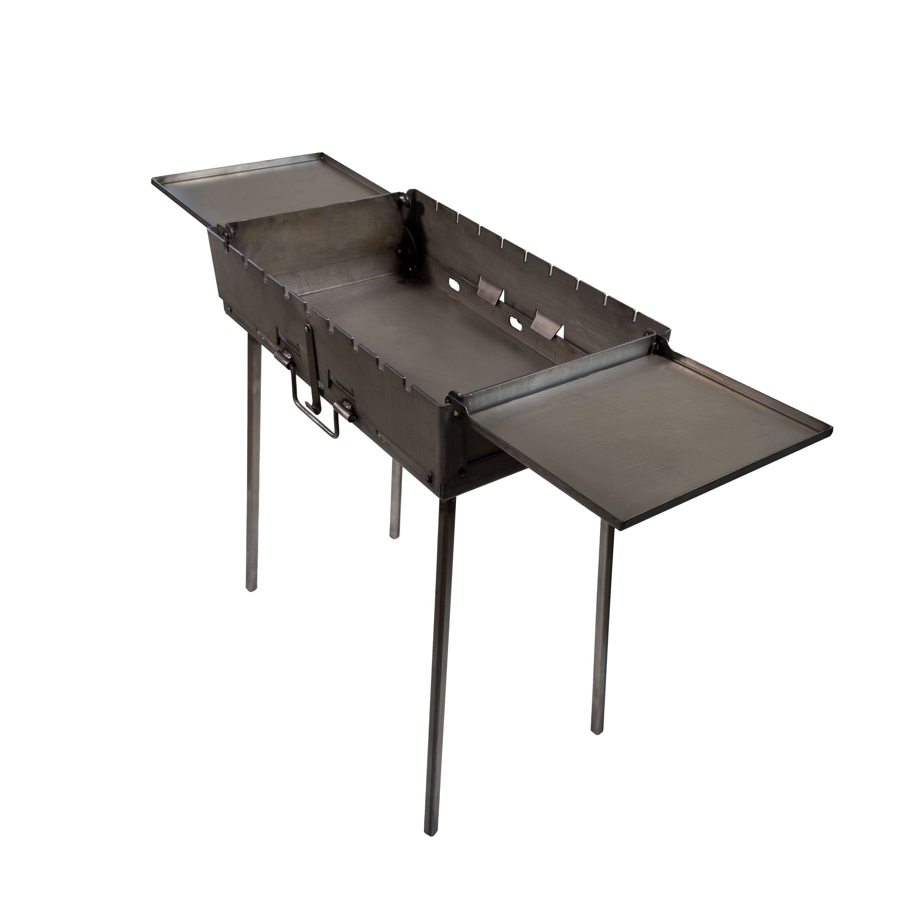 GOROCH Holzkohlegrill Klappbarer Mangal Grill Stahl 3 mm für 9 Spieße mit 2 Seitentischen