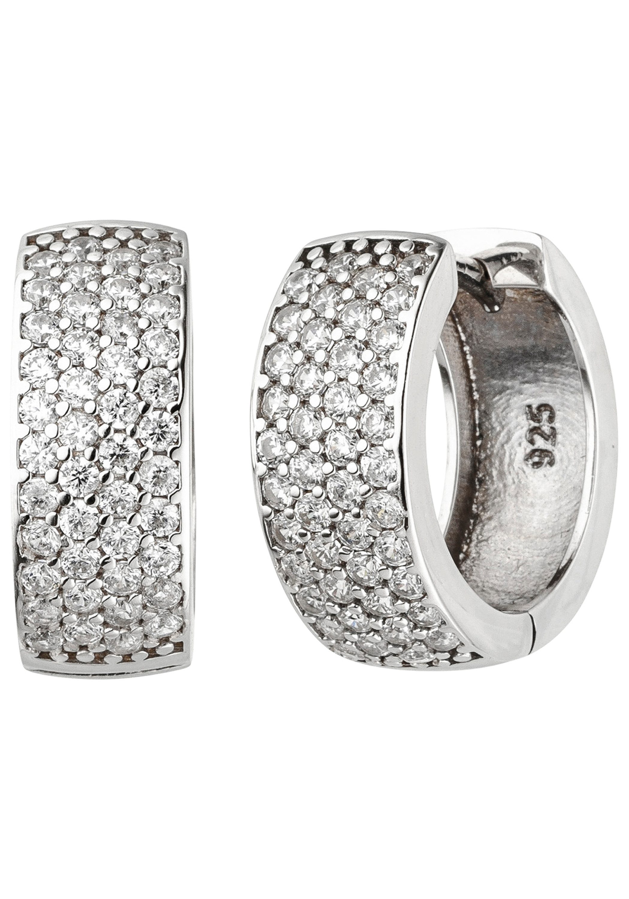 JOBO Paar Creolen, 925 Silber mit 88 Zir...