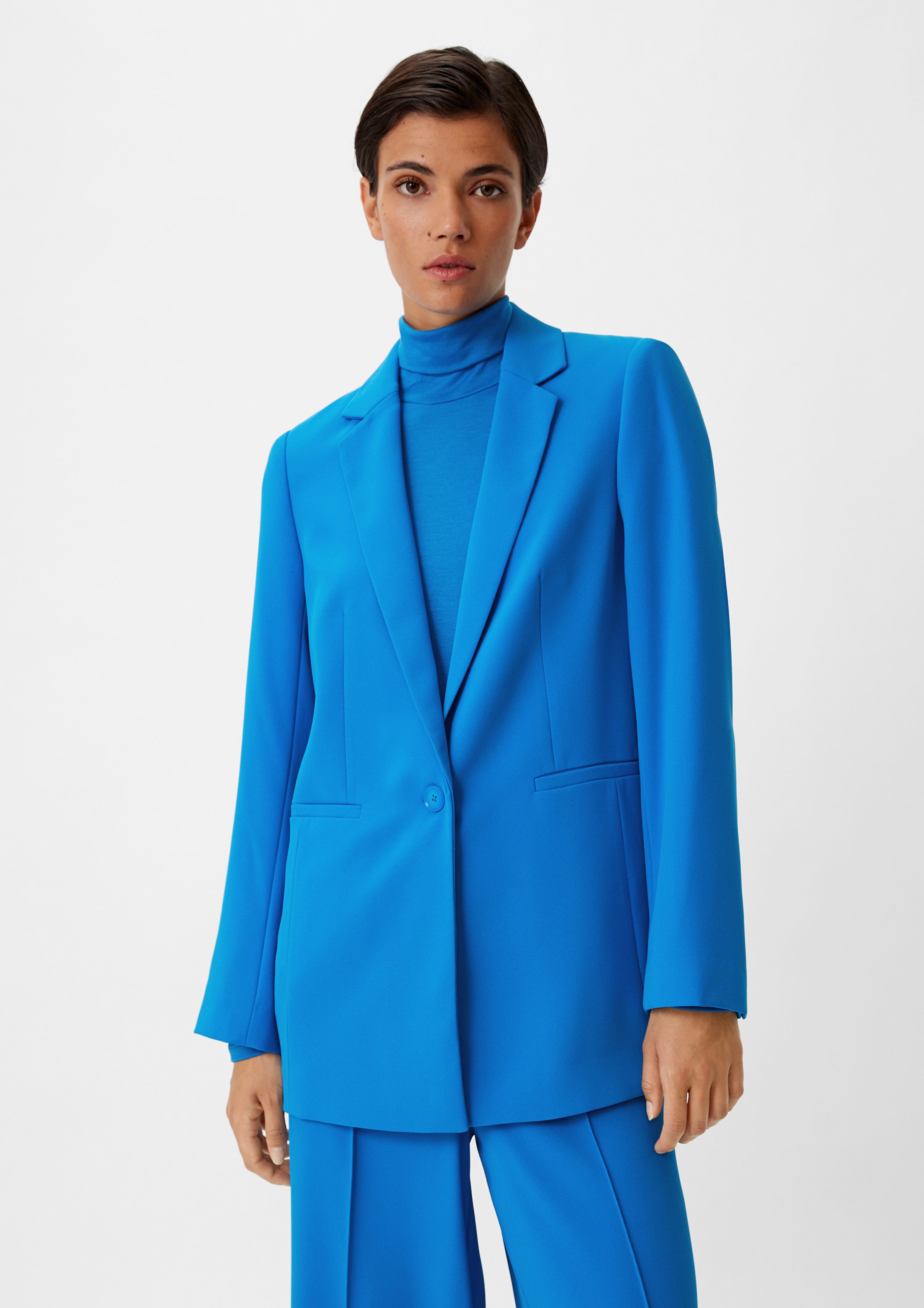 Comma Blusenblazer Longblazer aus Crêpe blau