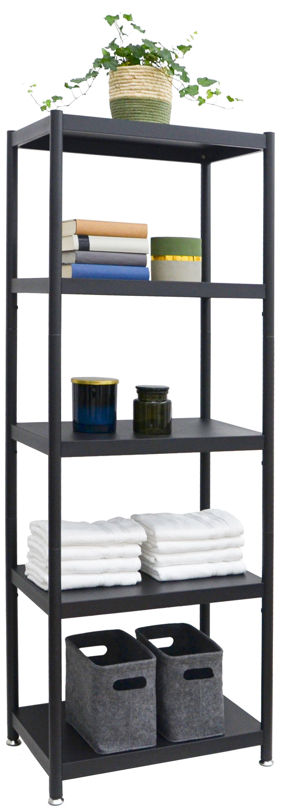 5 Schwarz, Industrial cm Design Regal Standregal shelfr Ebenen mit Metallregal 61x41x170