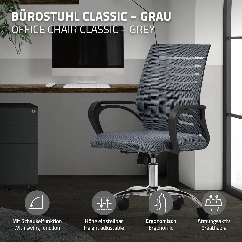 ML-DESIGN Bürostuhl Schreibtischstuhl ergonomisch mit Armlehnen Wippfunktion 360° drehbar, Computerstuhl Grau mit Rollen Schreibtischstuhl Gaming-Stuhl Drehstuh – Bild 2 von 5