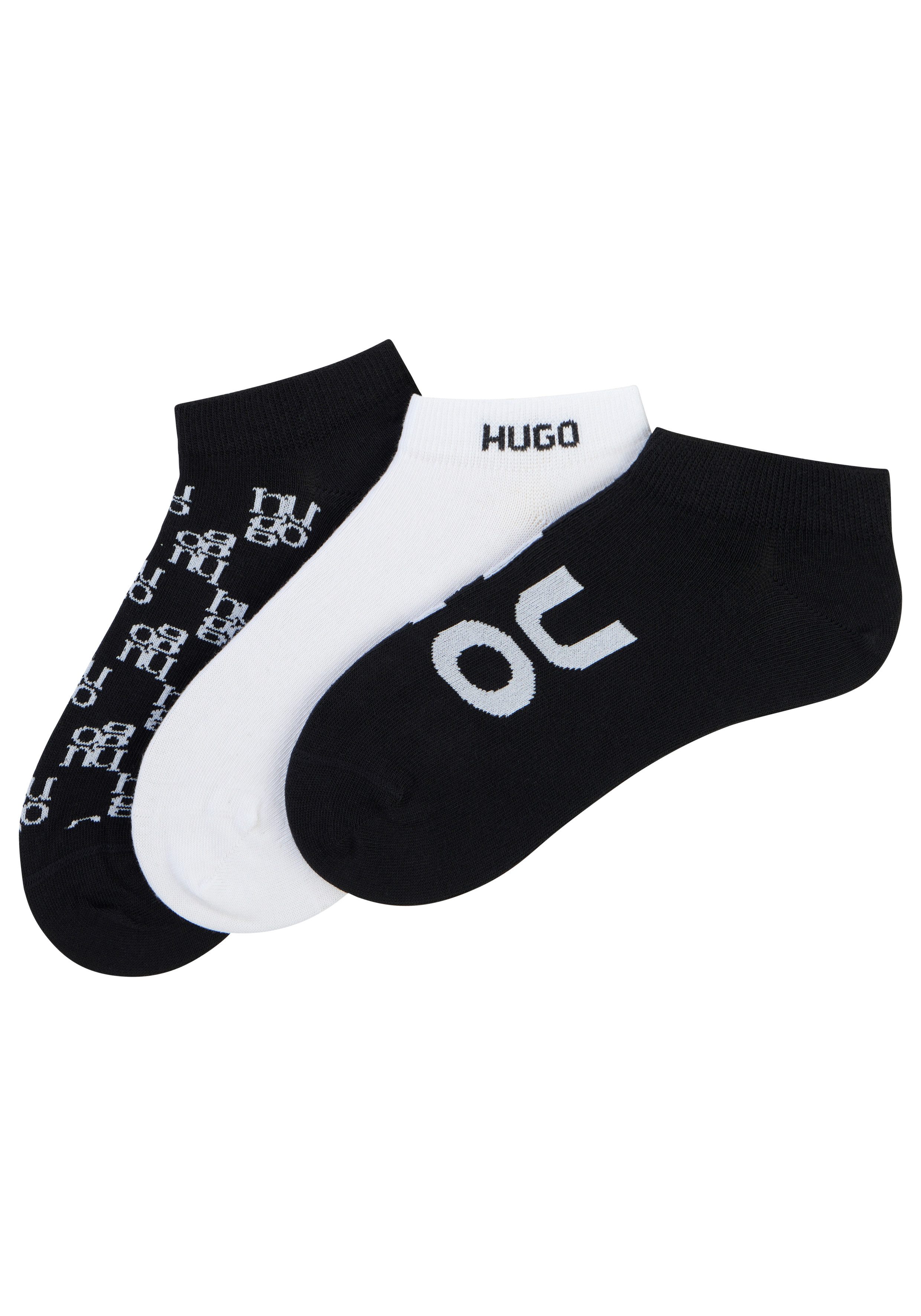 HUGO Sneakersocken (3-Paar) verstärkte Fersen- und Zehenpartie