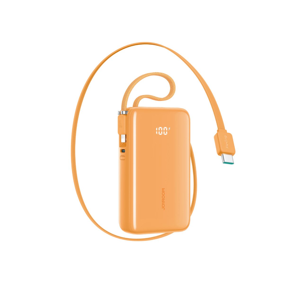 JOYROOM JR-PR2L Orange Powerbank 10000 mAh (12, 15, 5, 9, 20, 10 V), Powerbank mit integrierten Kabeln und LED Display