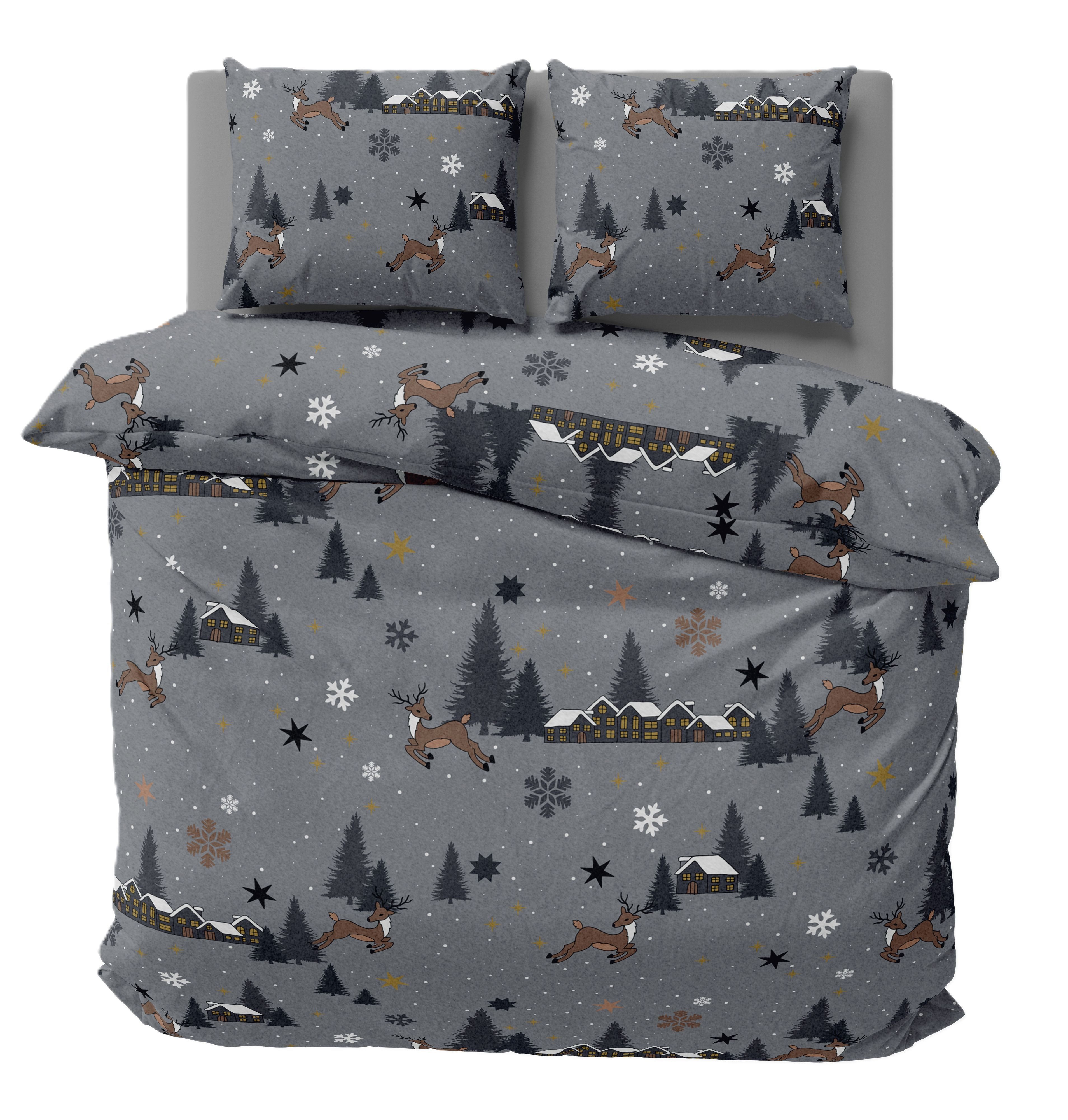 One Home Bettwäsche Weihnachtsbettwäsche Schneelandschaft, Fleece, 3 teilig, Rentiere Hirsche Weihnachten, kuschelig flauschig warm weich …