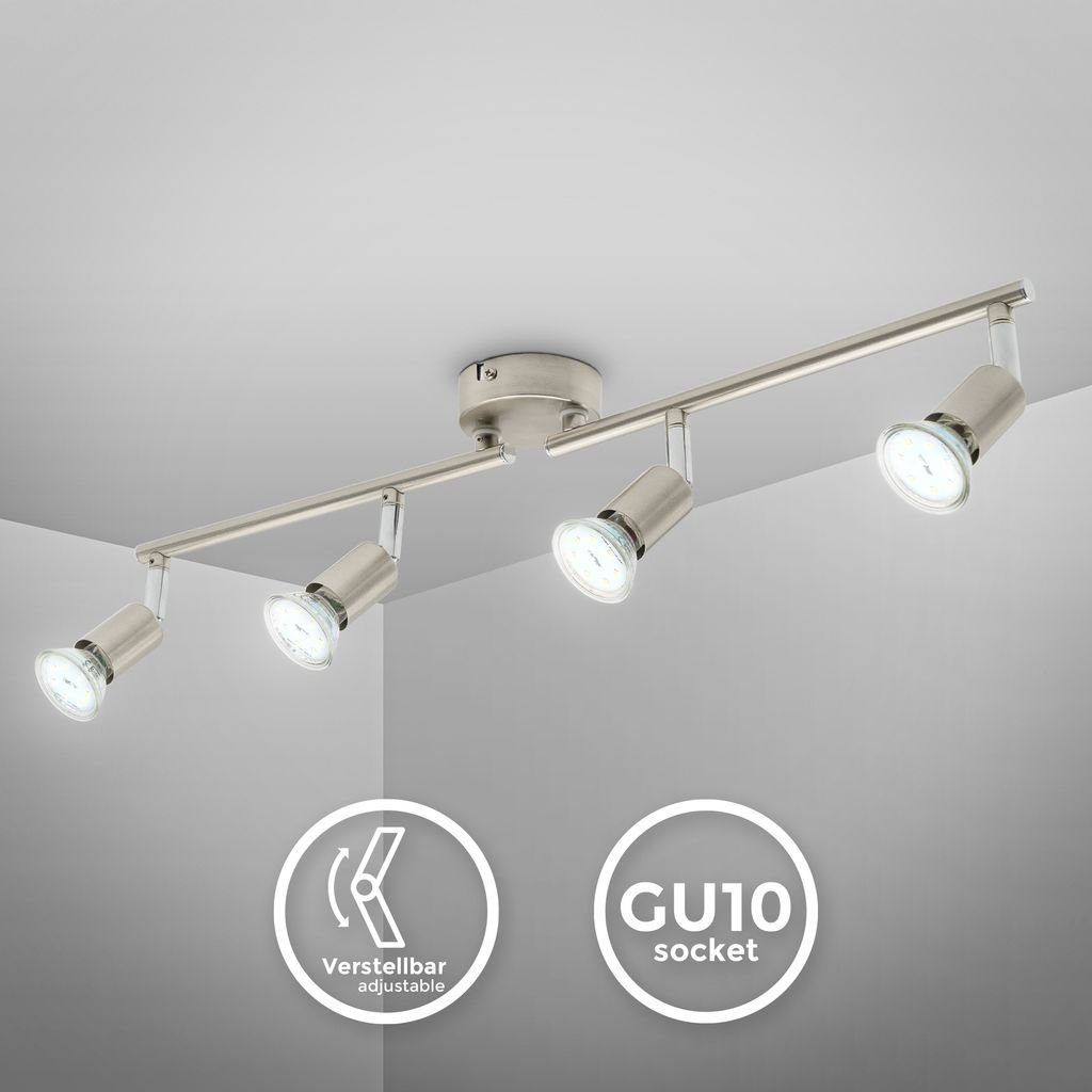 B.K.Licht Deckenleuchte Deckenlampe Silber 4x GU10 60,5x10,5cm - BKL1544, ohne Leuchtmittel, Kaltweiß, Neutralweiß, Warmweiß, 4-flammig LED oder Halogen drehbar schwenkbar Wohnzimmer Schlafzimmer