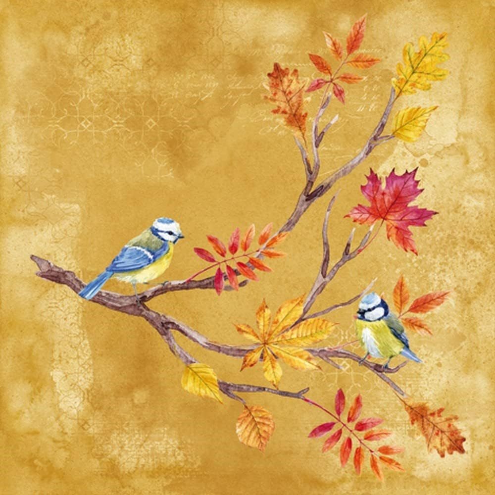 Jet Papier GmbH Papierserviette Blaumeisen Vogel, Vögel, Blätter, Tiere, Laub, Herbst Tischdeko, (20 St), Partydeko, Serviettentechnik und Decoupage geeignet
