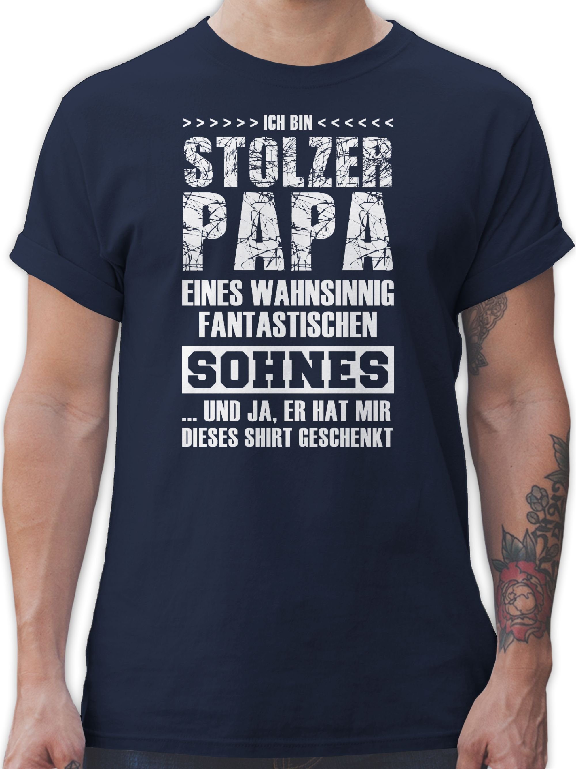 Shirtracer T-Shirt Stolzer Papa Fantastischer Sohn Vatertag Geschenk für Papa 02 Navy Blau