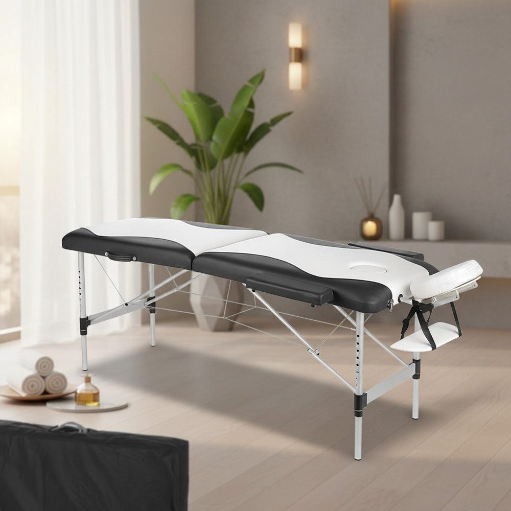 Mucola Massageliege Massageliege Aluminium 2 Zonen schwarz Massagebank klappbar Therapie (Stück, 1-St., Premium-Massageliege), Abnehmbare Elemente