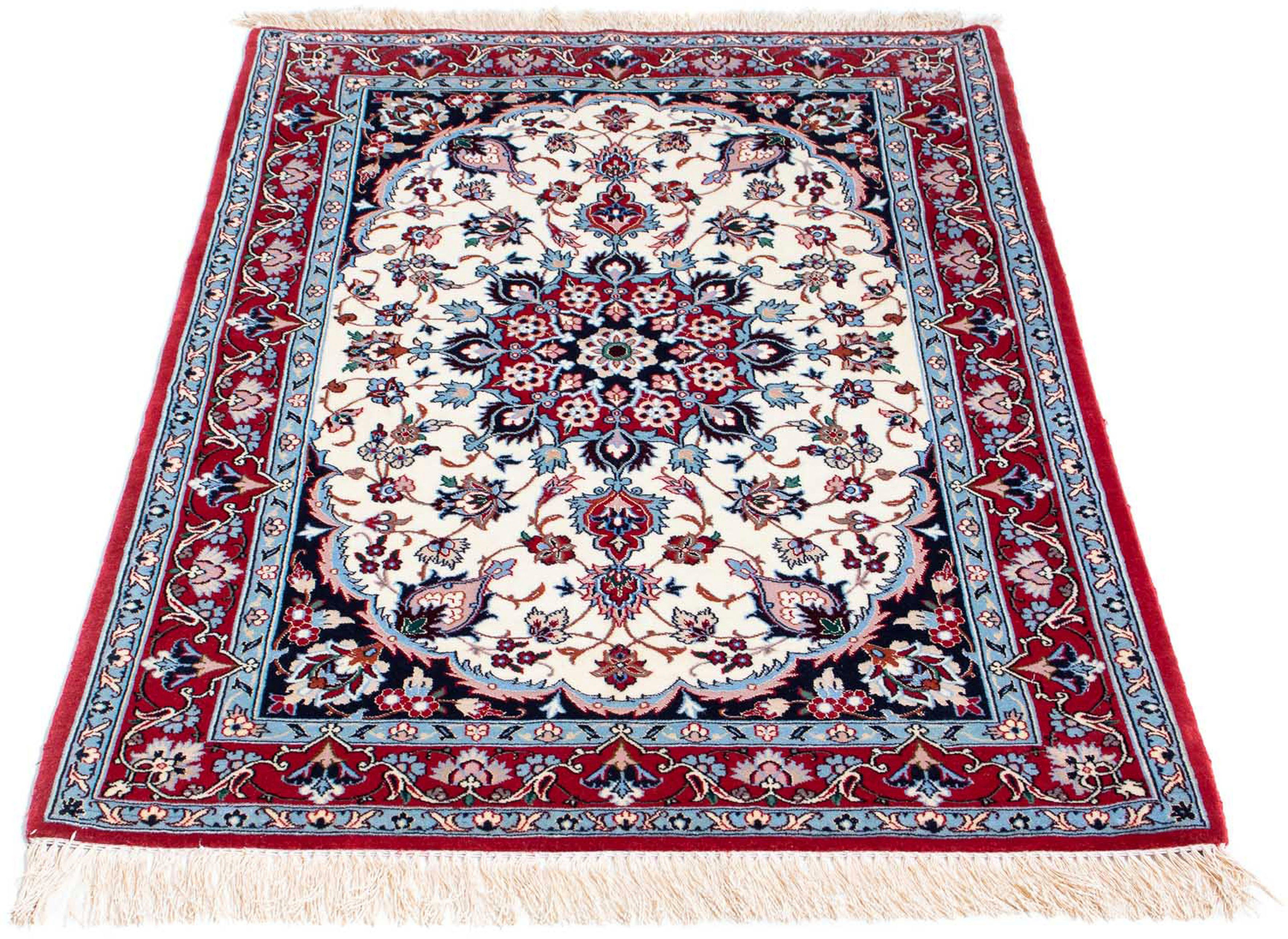 Orientteppich Perser - Isfahan - Premium - 121 x 82 cm - beige, morgenland, rechteckig, Höhe: 6 mm, Wohnzimmer, Handgeknüpft, Einzelstück mit Zertifikat