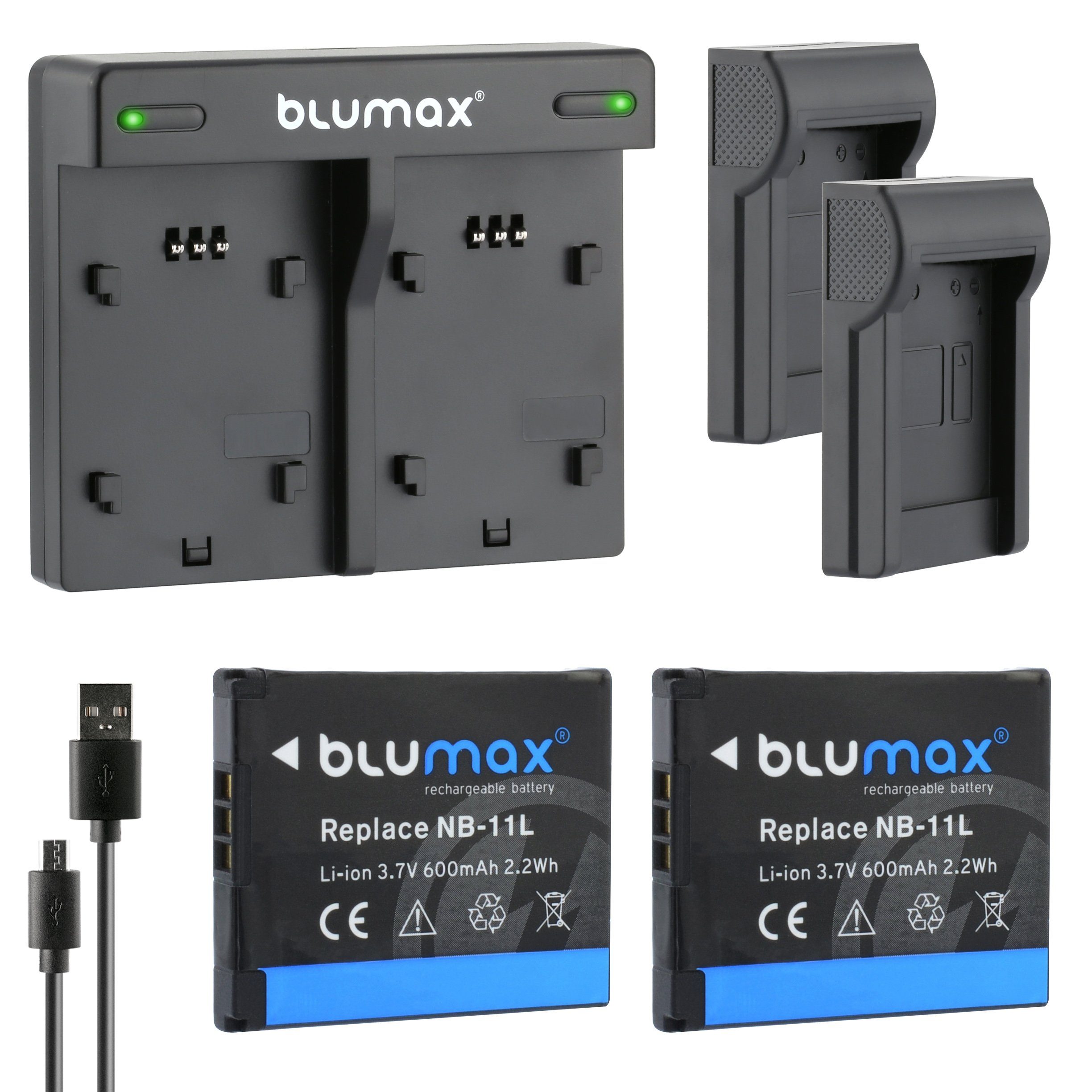 Blumax Set mit Lader für Canon NB-11L NB-11LH IXUS 600mAh Kamera-Akku