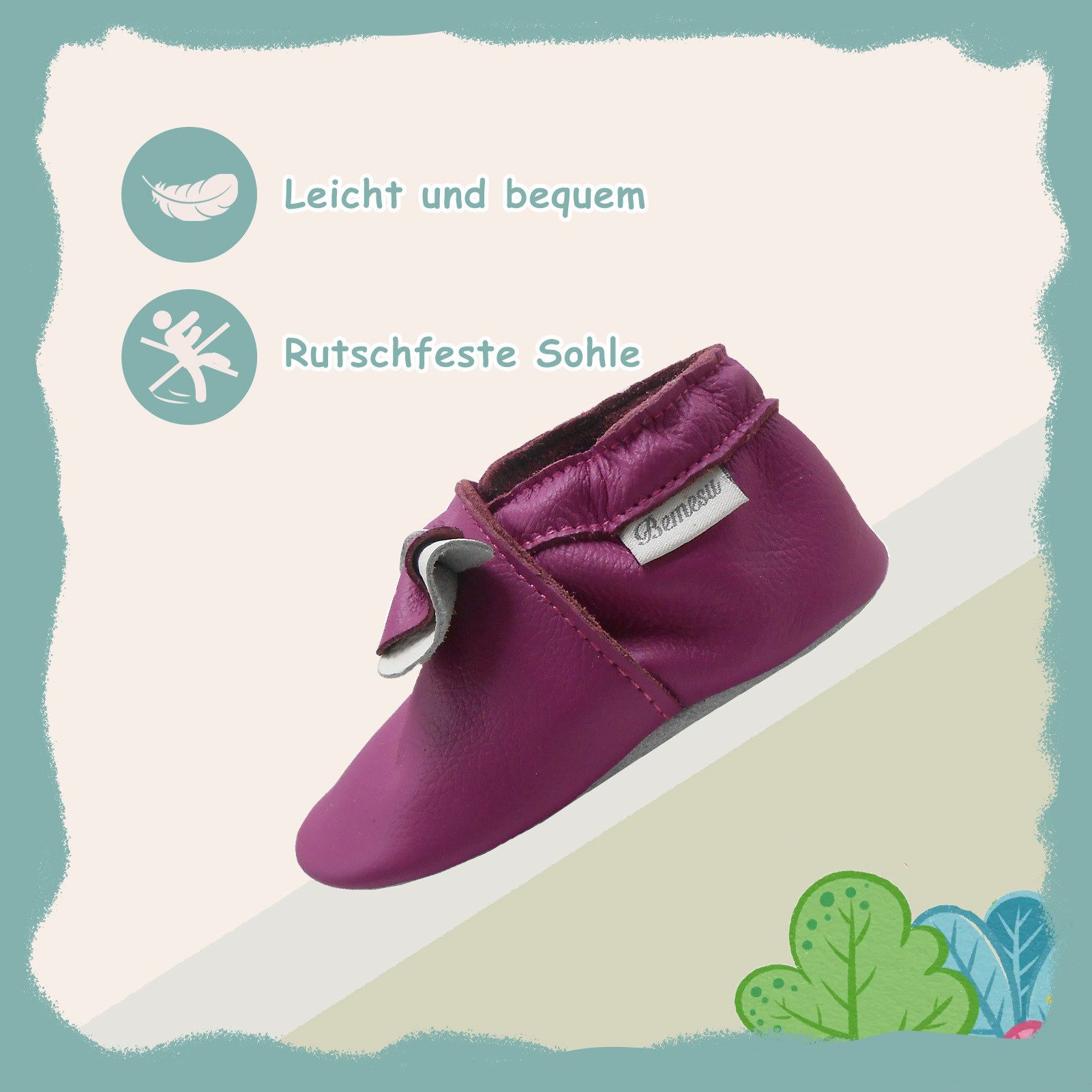 Bemesu Baby Mädchen Krabbelschuh Barfußgefühl rutschfester Sohle – Bild 4 von 5