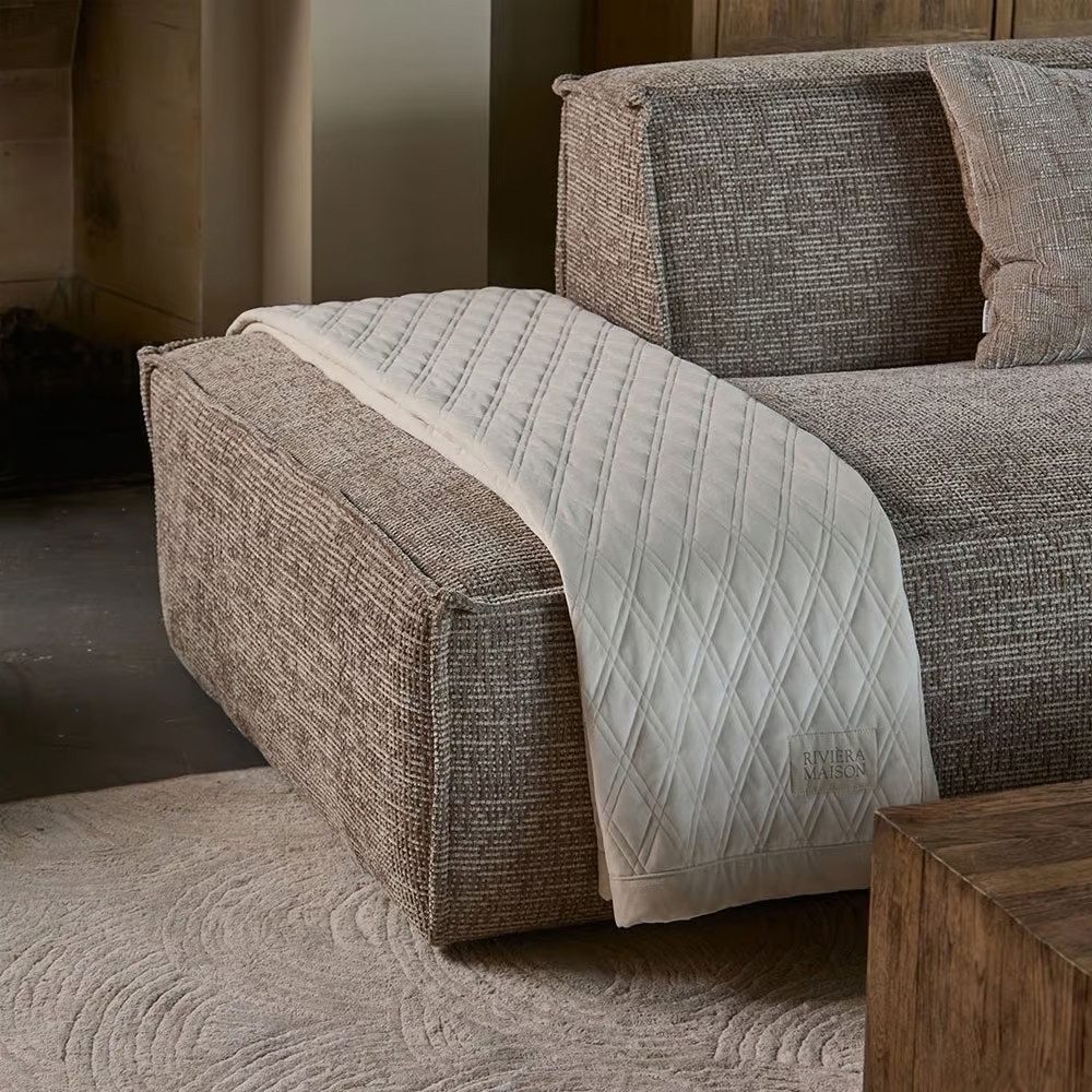 Wolldecke Rivièra Maison Macon Quilted Throw 180x130cm beige, Plaid Decke, Rivièra Maison