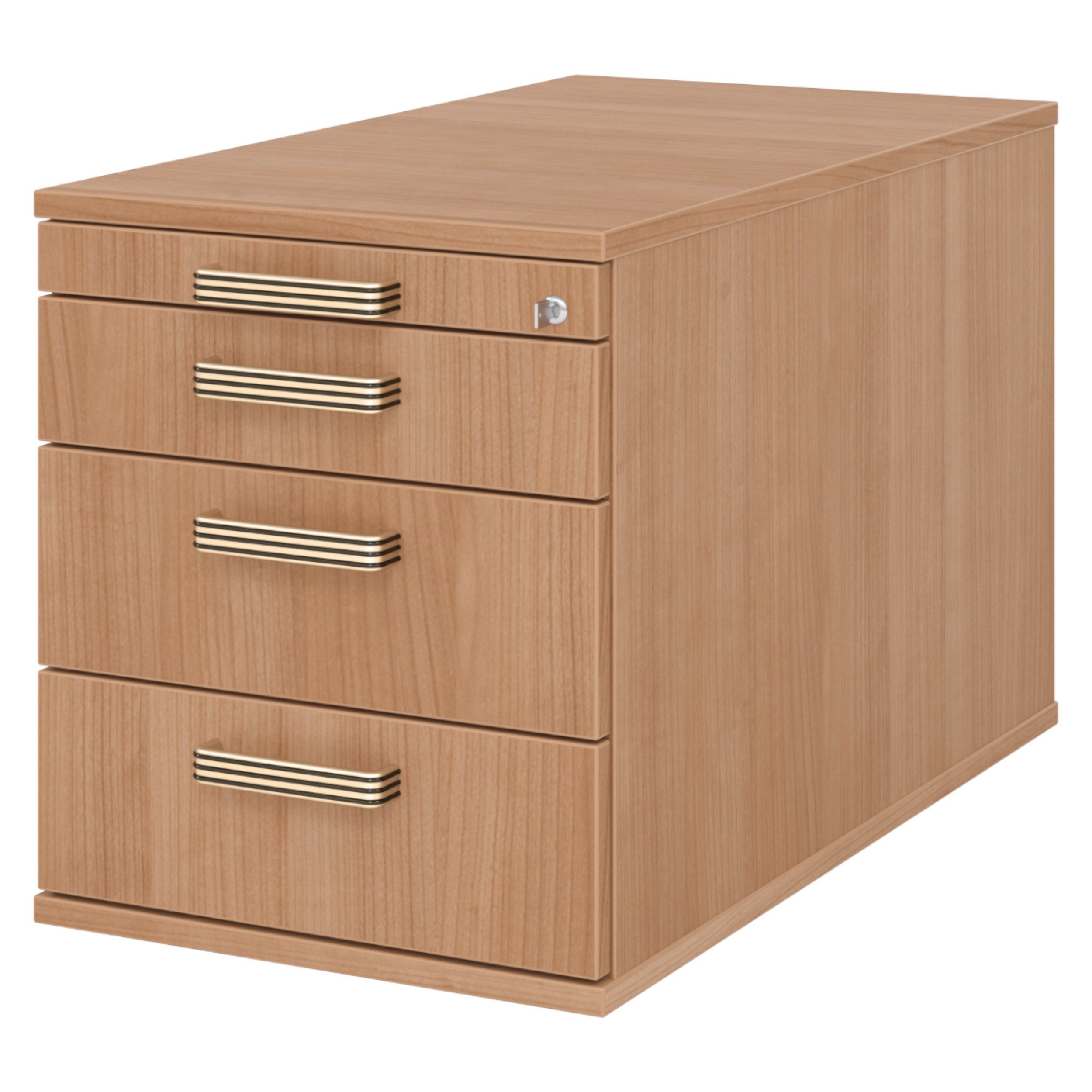 bümö Rollcontainer office Bürocontainer - mit 3 Schubladen, Dekor: Nussbaum mit Streifengriff (Kunststoff)