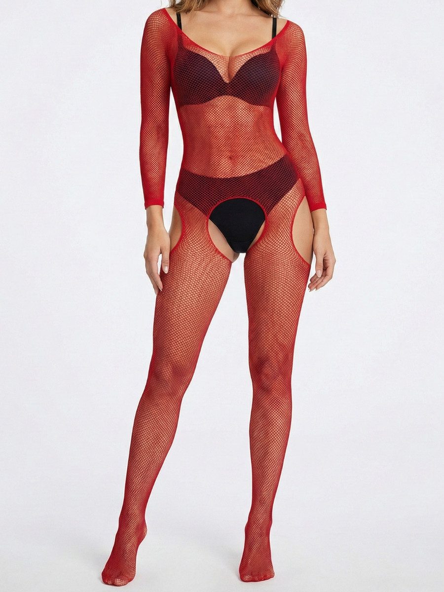 Elegant Love Bodystocking-Ouvert Netz-Strumpfbody mit offenem Schritt – figurbetontes Catsuit-Dessous Stilvolle Reizwäsche – Netz-Body, schulterfreier Ausschnitt, S–XL