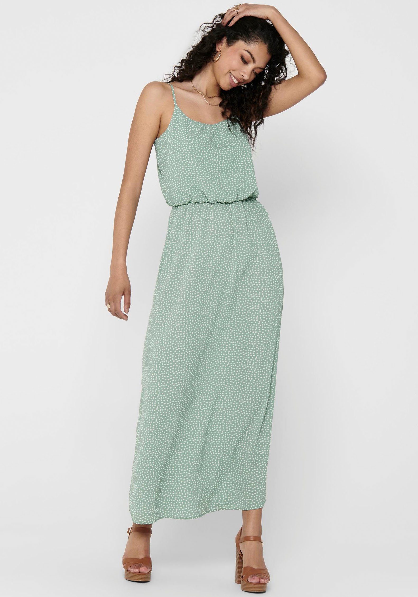 Spaghettiträger mit NOOS aop ONLY karo chinois PTM Maxikleid DRESS green dot S/L MAXI ONLWINNER