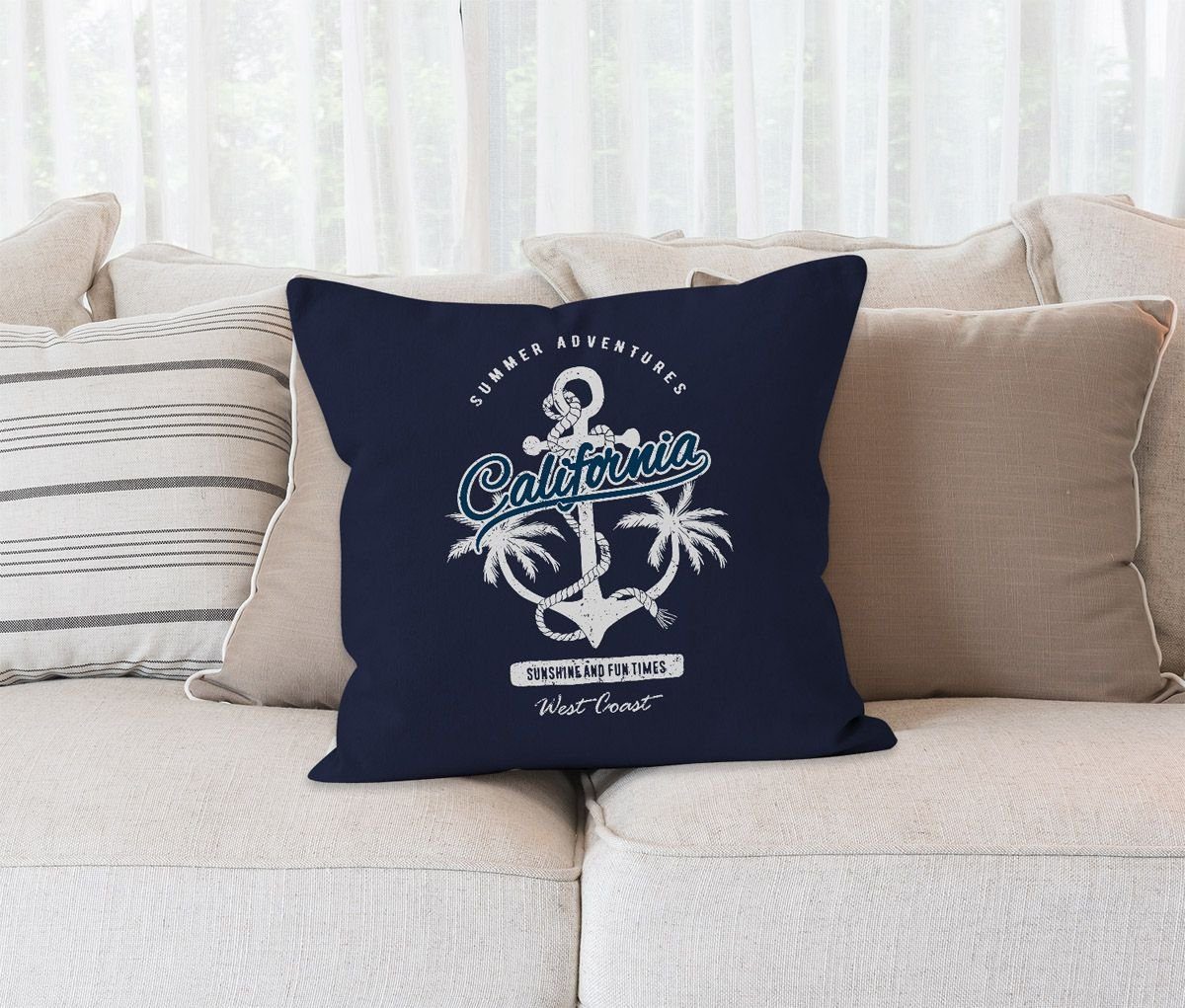 Autiga Dekokissen Kissenbezug Anchor Autiga® Palms Palmen Deko-Kissen Kissen-Hülle Baumwolle Anker navy