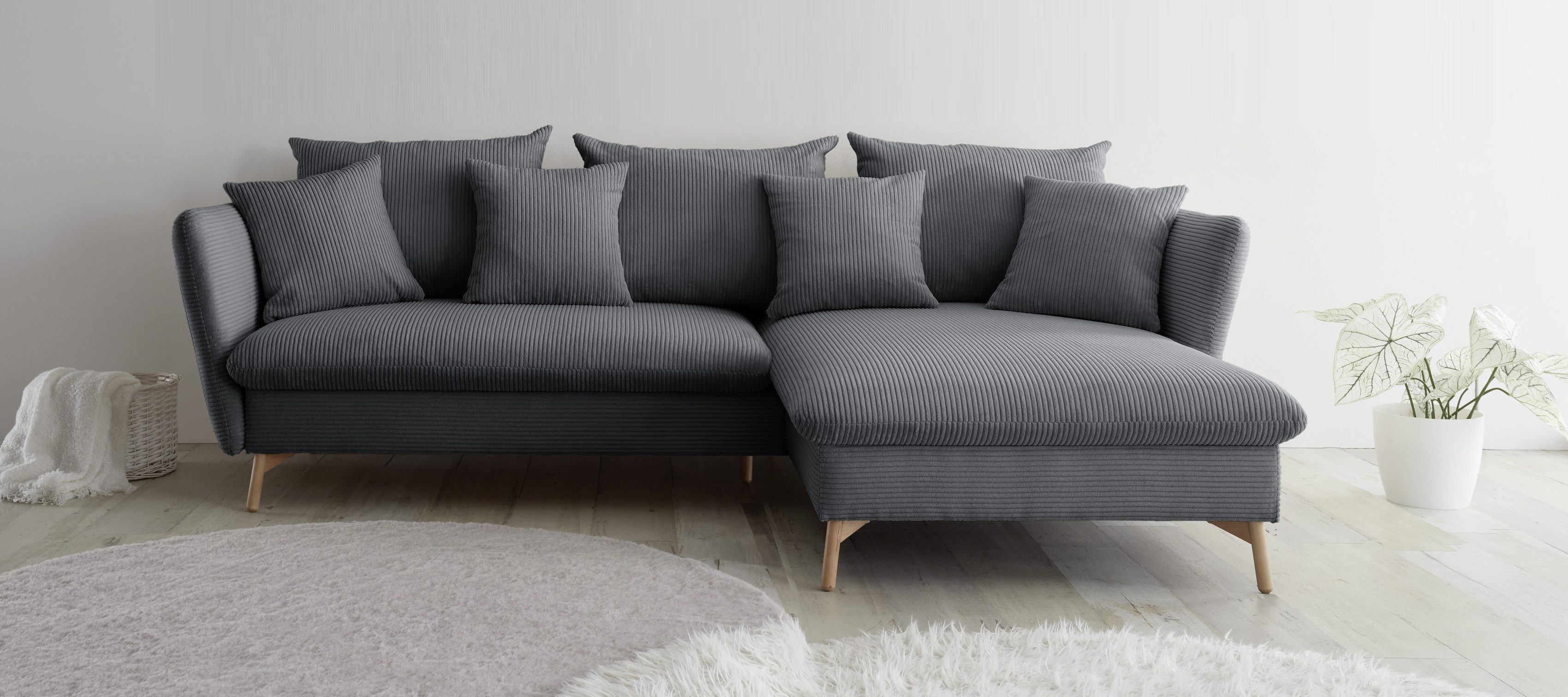 Ecksofa MERLE, 258 cm, L-Form, traumhafter Cord