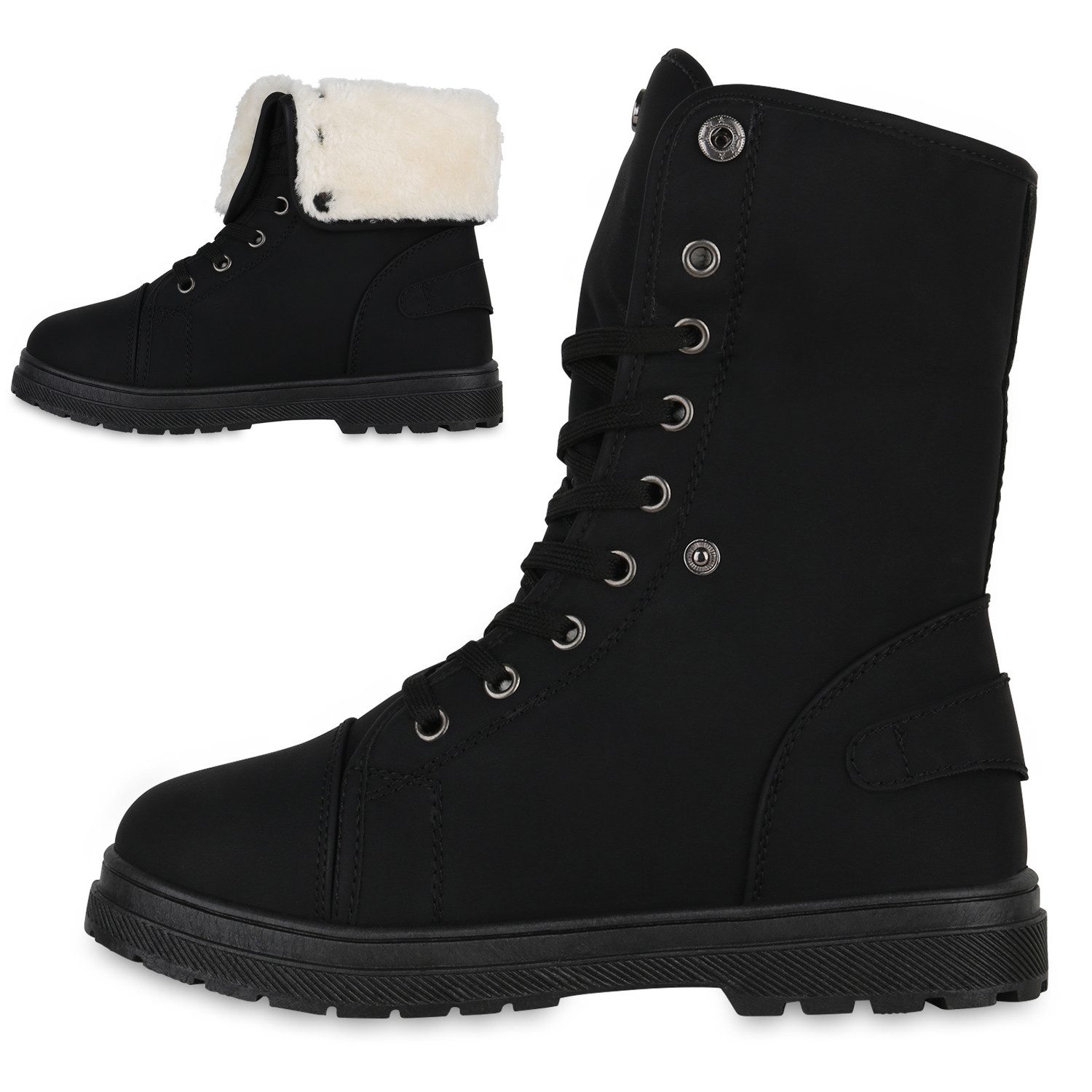 VAN HILL 840859 Sneaker Damen Warm Gefütterte Sneaker High Bequeme Schnallen Schnür-