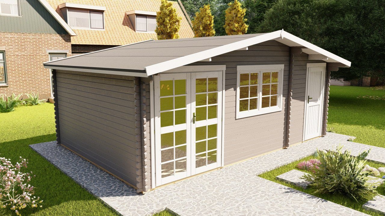 Finn Art Blockhaus Gartenhaus 6x4m Holz Norwegen 61 in 40mm Wandstärke, BxT: 600x400 cm, ohne Fußboden, mit Schindeln rot