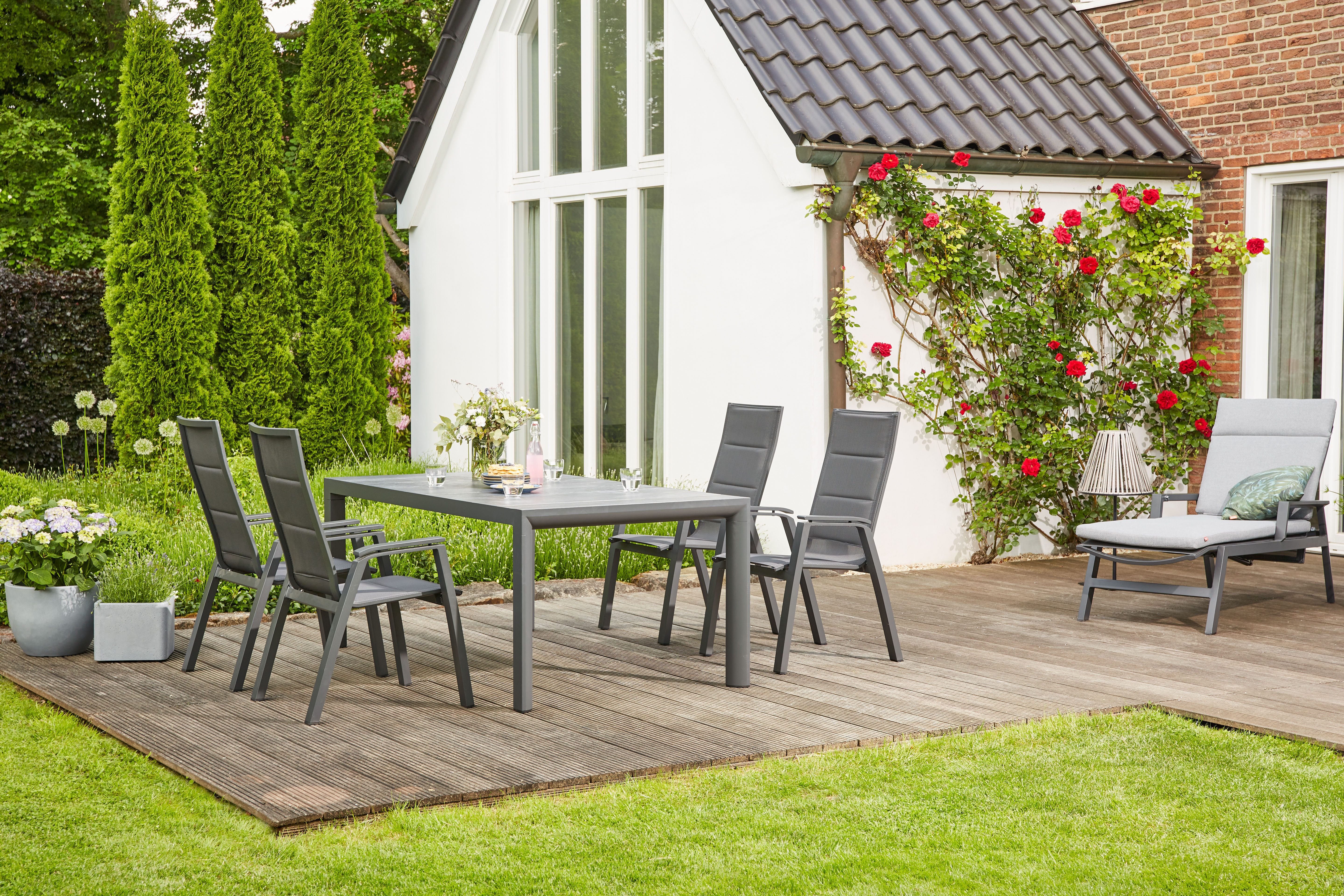 Siena Garden Gartensessel MILANO Stapelsessel, Gestell aus Aluminium matt anthrazit, Bezug padded dunkelgrau