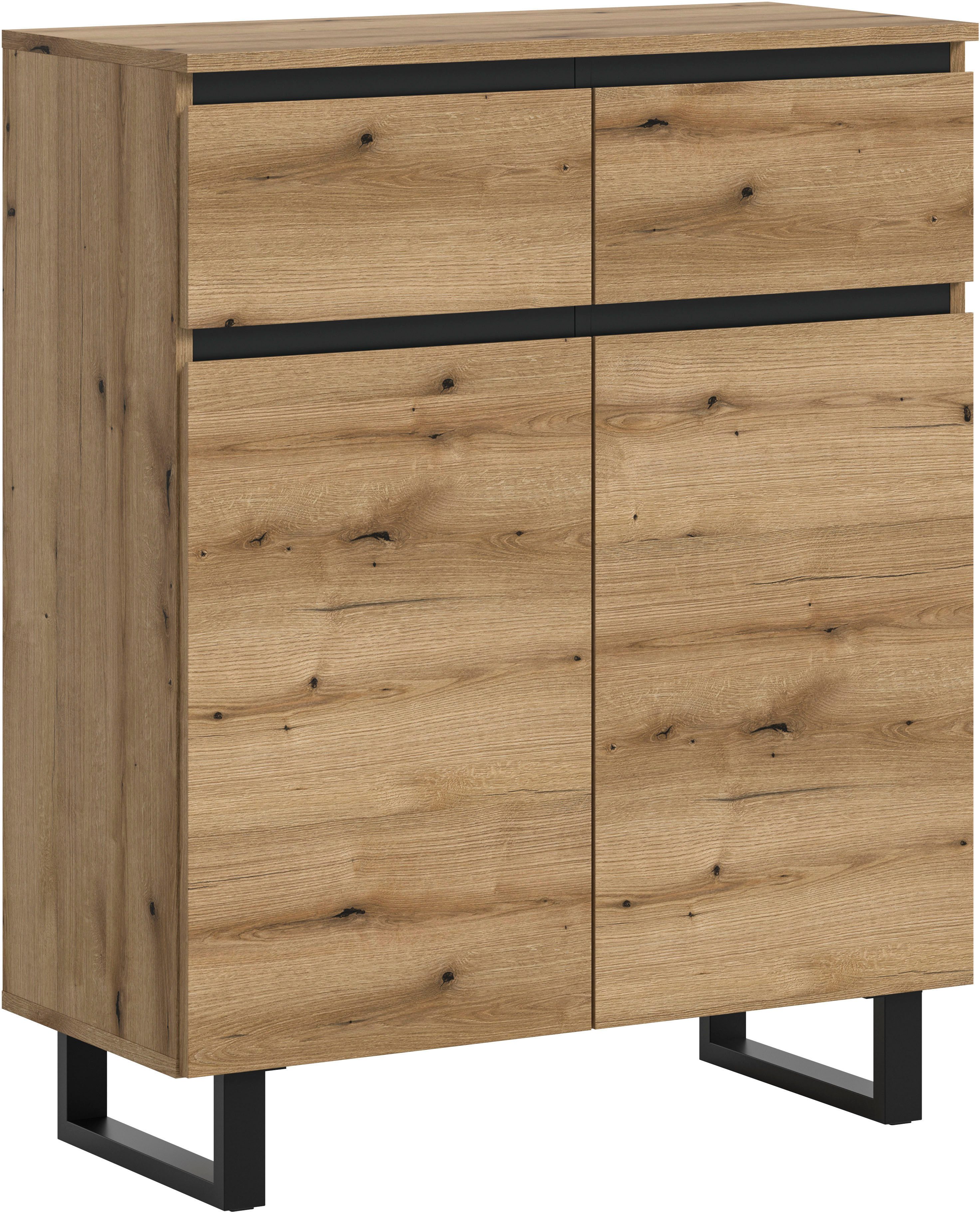 Home affaire Kommode TOMA, Höhe: 99cm, mit Metall-Kufen-Fuß, 2 Türen, 2 Schubkästen, Anrichte, Sideboard, Schrank, Board, Highboard