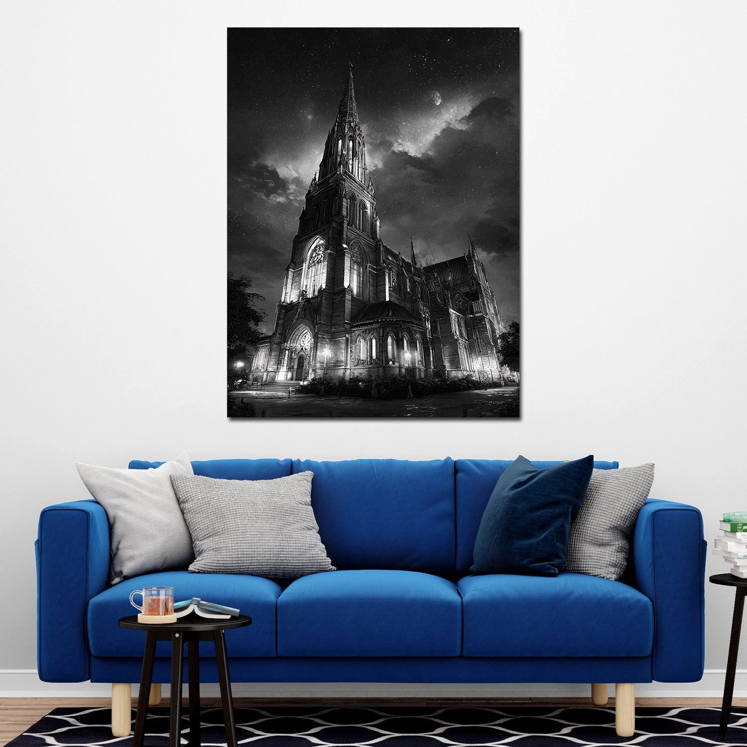 Artedinoi Leinwandbild Kirche Schwerin Nachtaufnahme schwarz weiß Leinwandbild Wandbild Kunst, Kirche Schwerin bei Nacht, S/W
