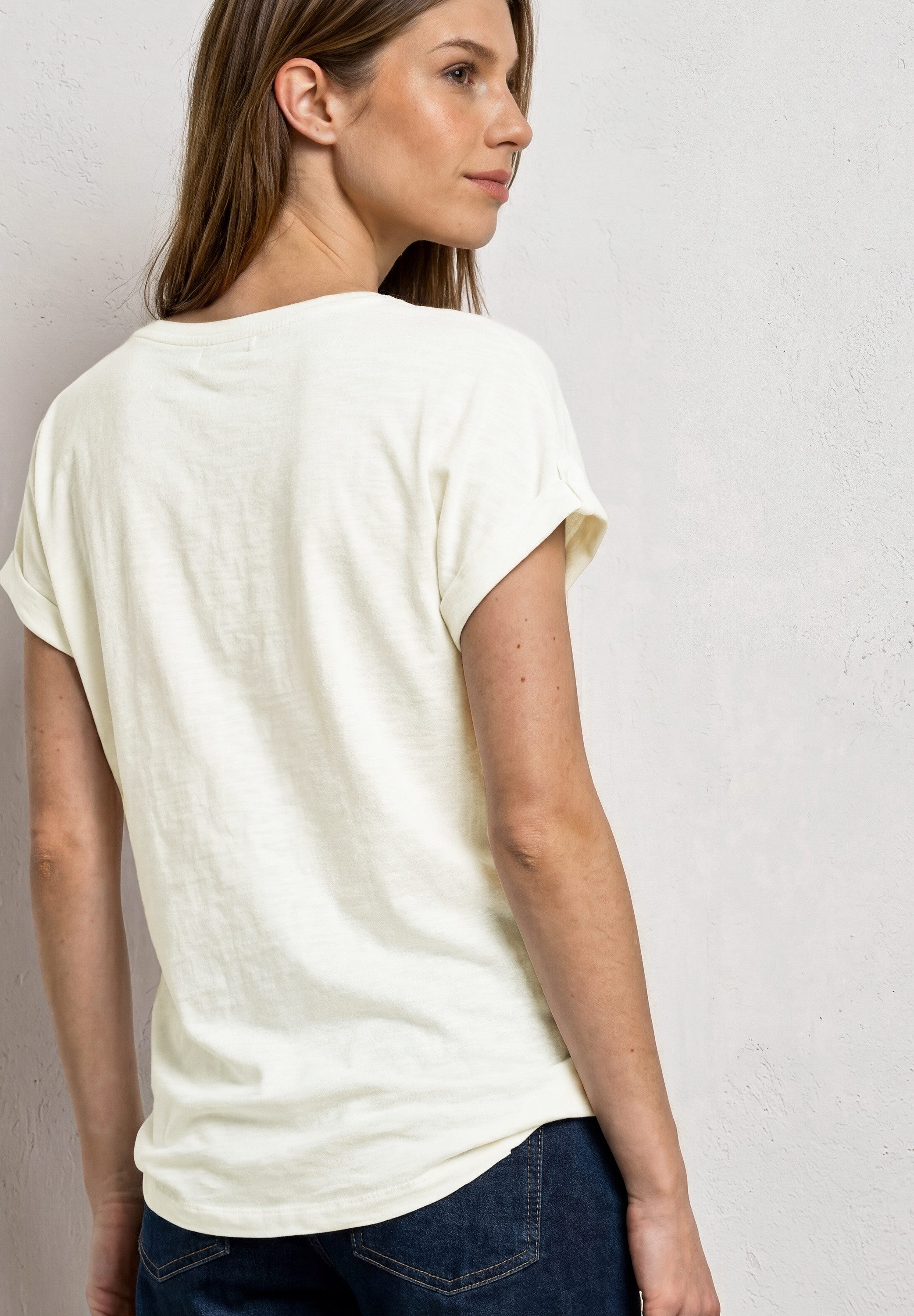 STREET ONE Shirttop Sommershirt mit Rundhals und Knopfdetails