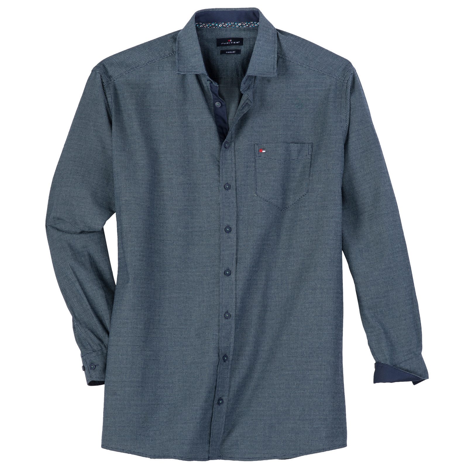 Jupiter Langarmhemd Jupiter Übergrößen Langarmhemd navy-mint gemustert