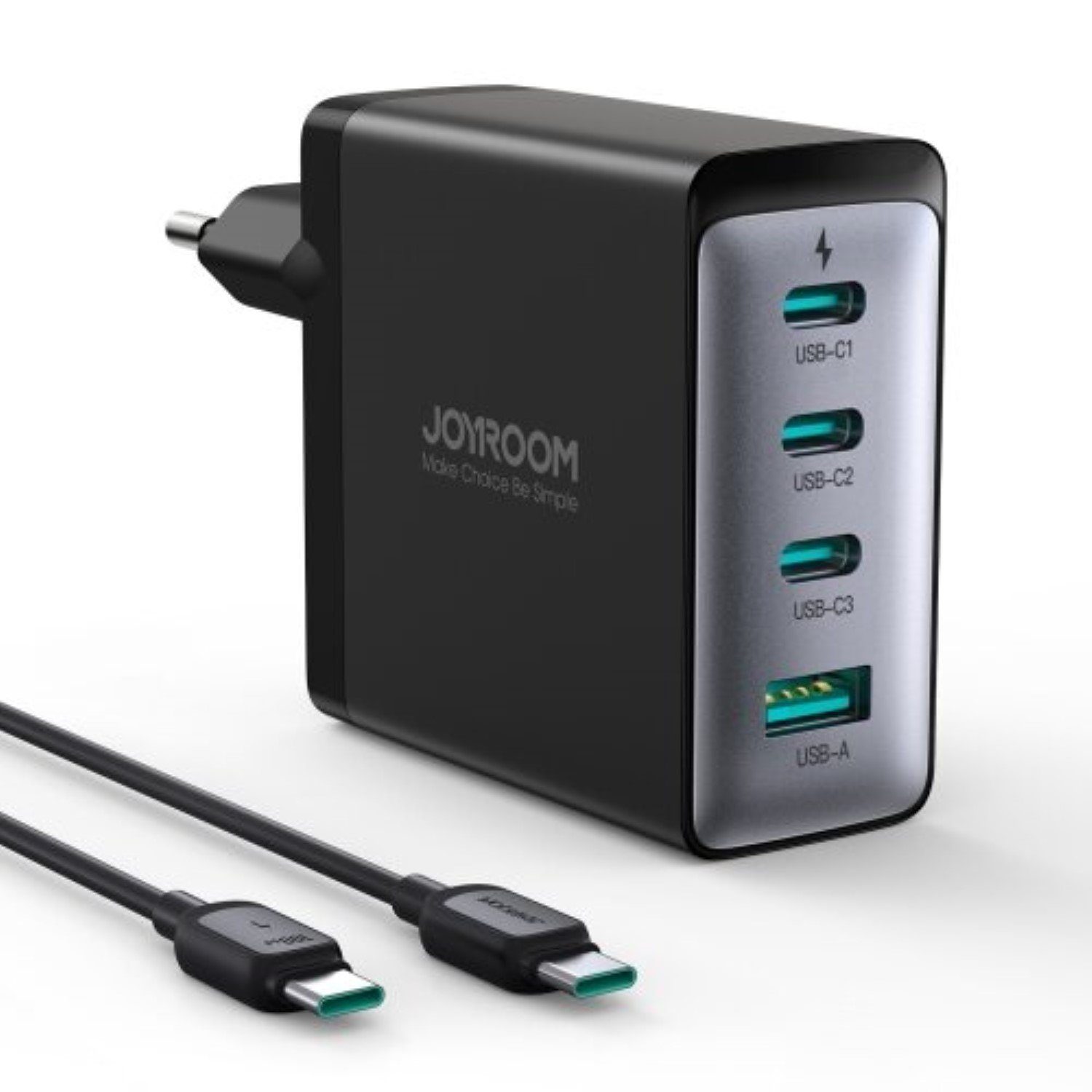 100W GaN-Ladegerät 3x USB-C USB-A + USB-C USB-C-Kabel 100W - Schwarz Schnelllade-Gerät