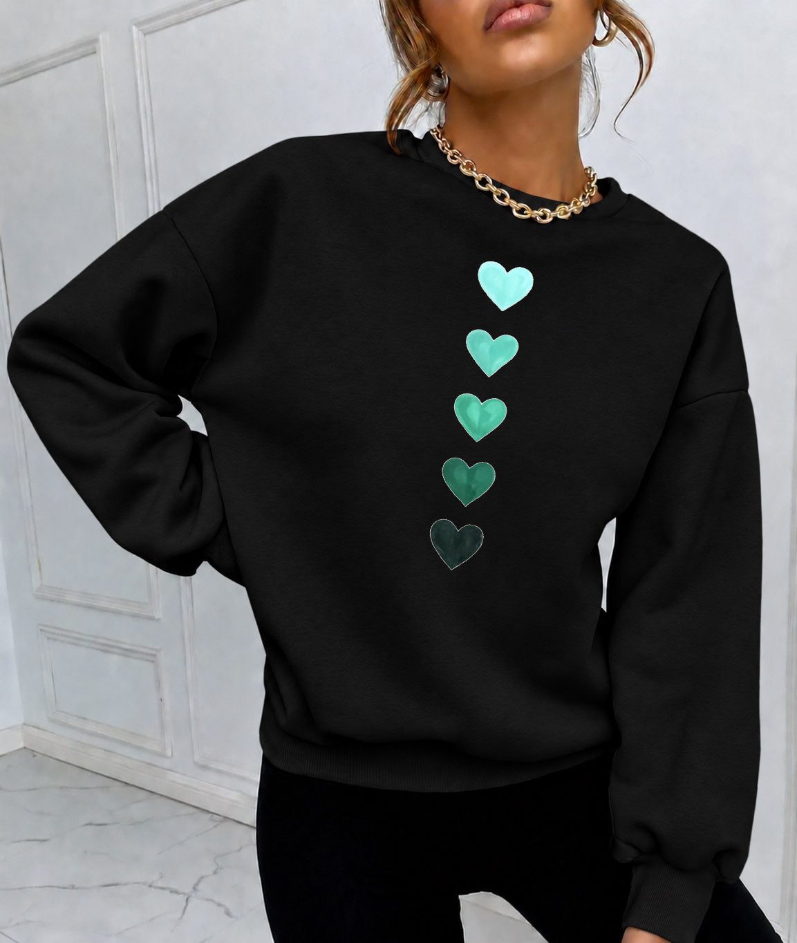 RMK Rundhalspullover Damen Winter Pullover Oversize Fleece Basic Herz Pulli Hoodie Loose Fit, mit Baumwolle