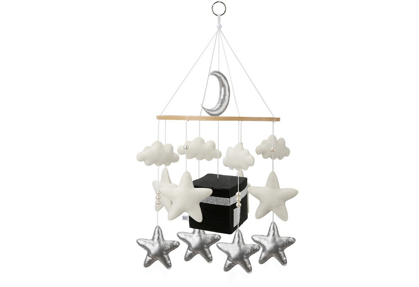 Zayno Mobile Handgemacht Religiöses "Kaaba mit Sternen" in Silber, (Set, 1-tlg., Hervorragendes Geschenk zur Geburt), Unterstützt das Einschlafen deines Babys.